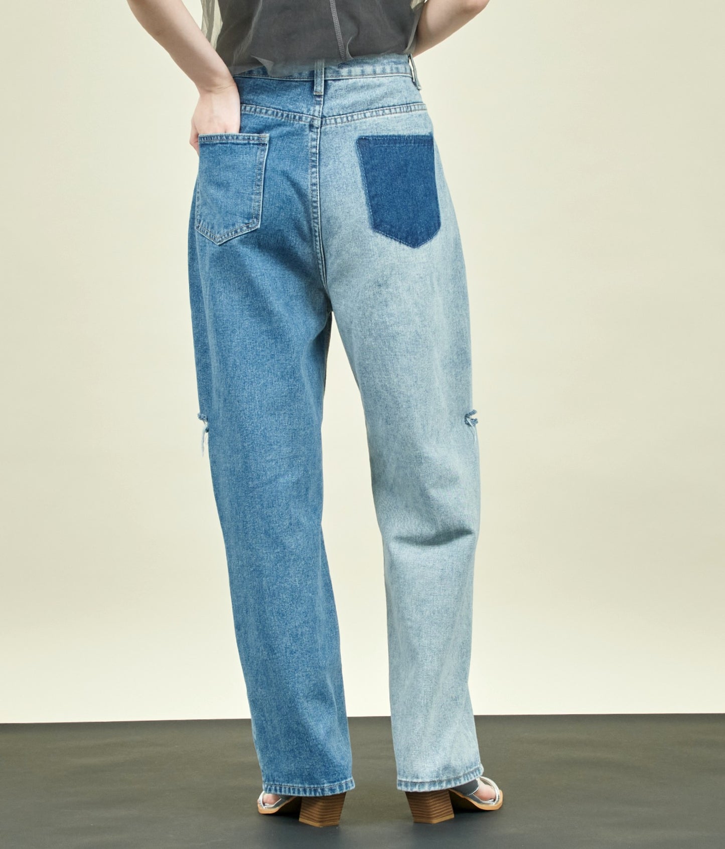 EimeeLaw バイカラー ウエストホック デニム パンツ 362-9708