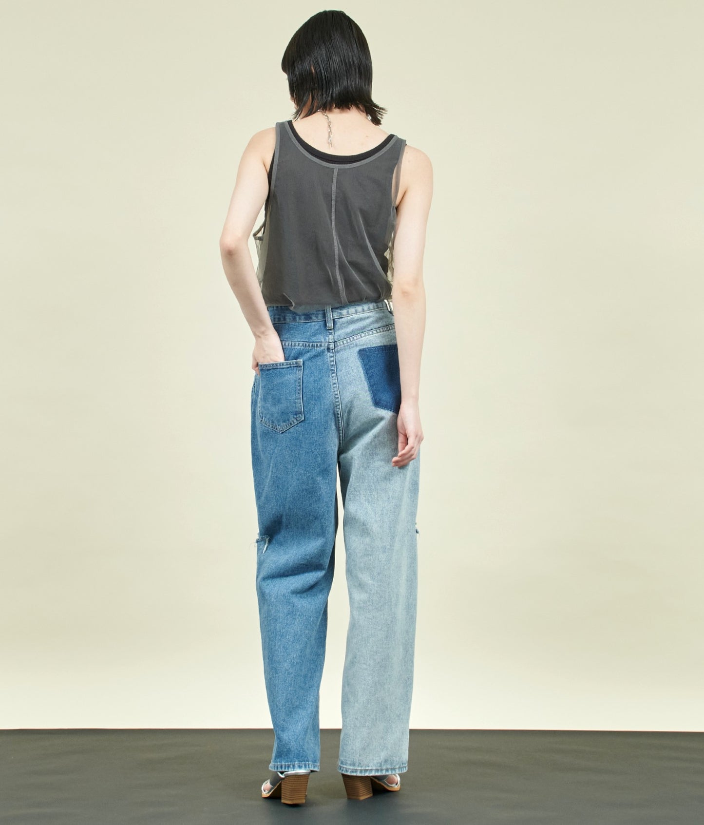 EimeeLaw バイカラー ウエストホック デニム パンツ 362-9708