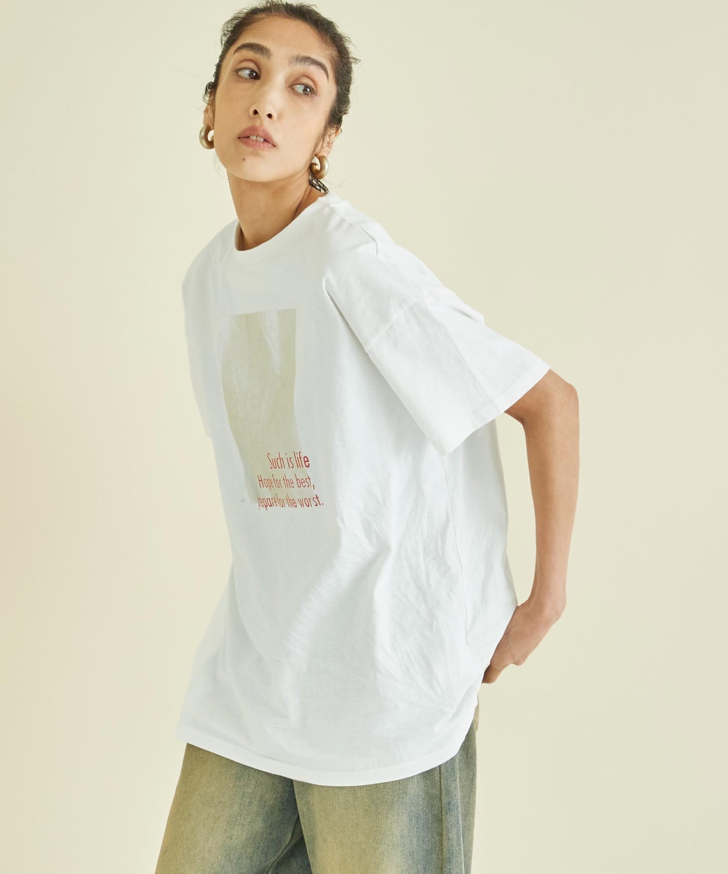 メタリック 箔 プリン ト × カラー ロゴ オーバーサイズ Tシャツ 363-9621