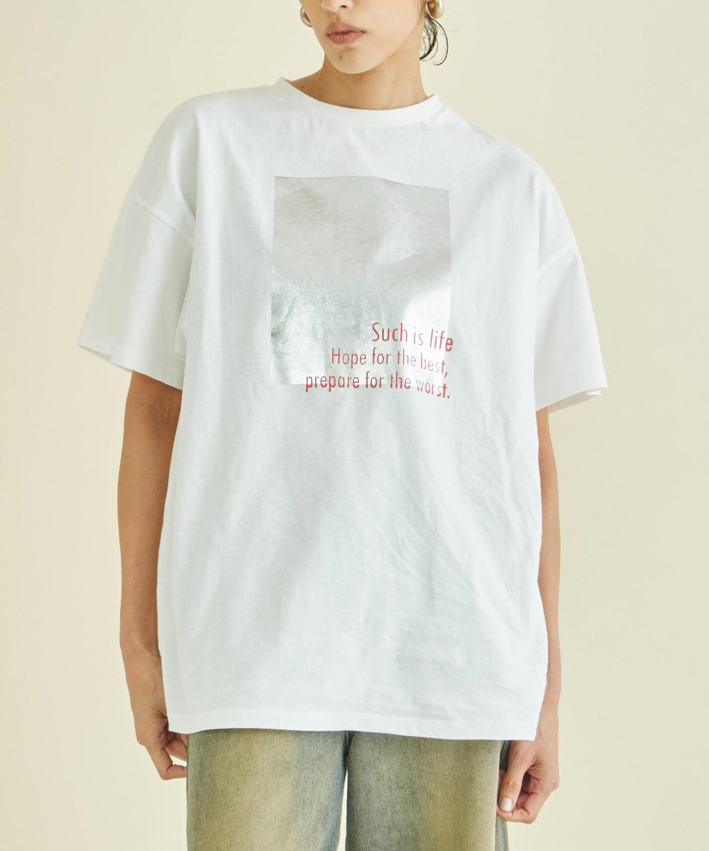 メタリック 箔 プリン ト × カラー ロゴ オーバーサイズ Tシャツ 363-9621