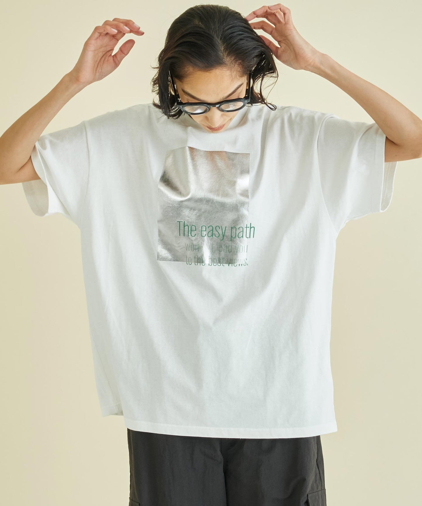 メタリック 箔 プリン ト × カラー ロゴ オーバーサイズ Tシャツ 363-9621