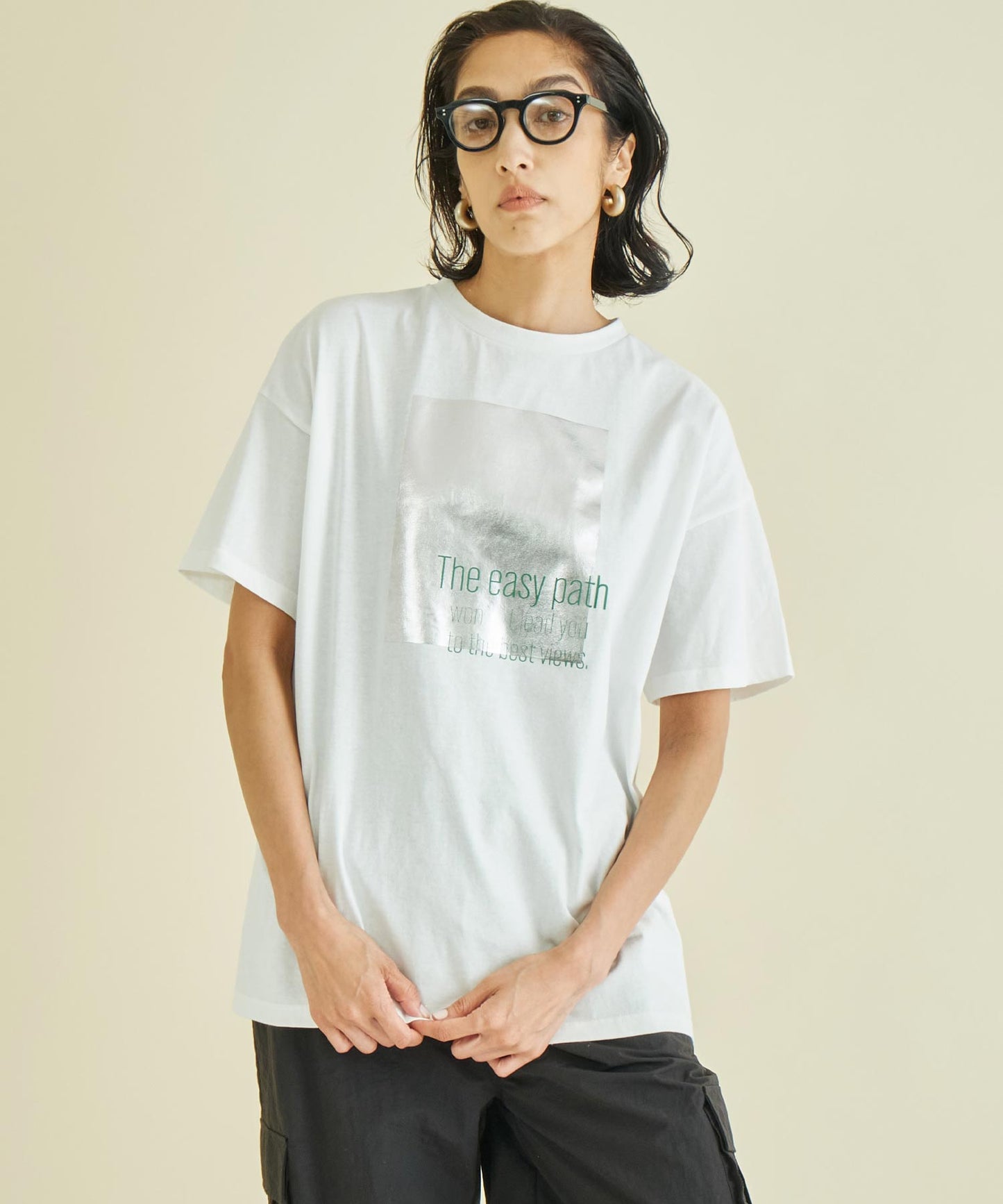 メタリック 箔 プリン ト × カラー ロゴ オーバーサイズ Tシャツ 363-9621