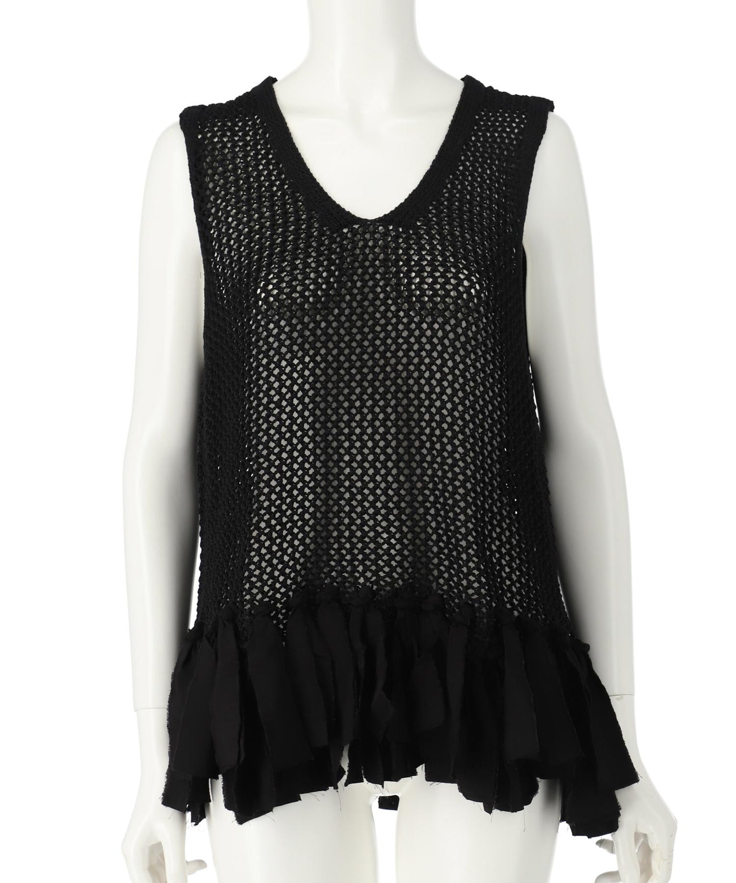 テープヤーン 透かし編み フリンジ ノースリーブ ニット 363-9679