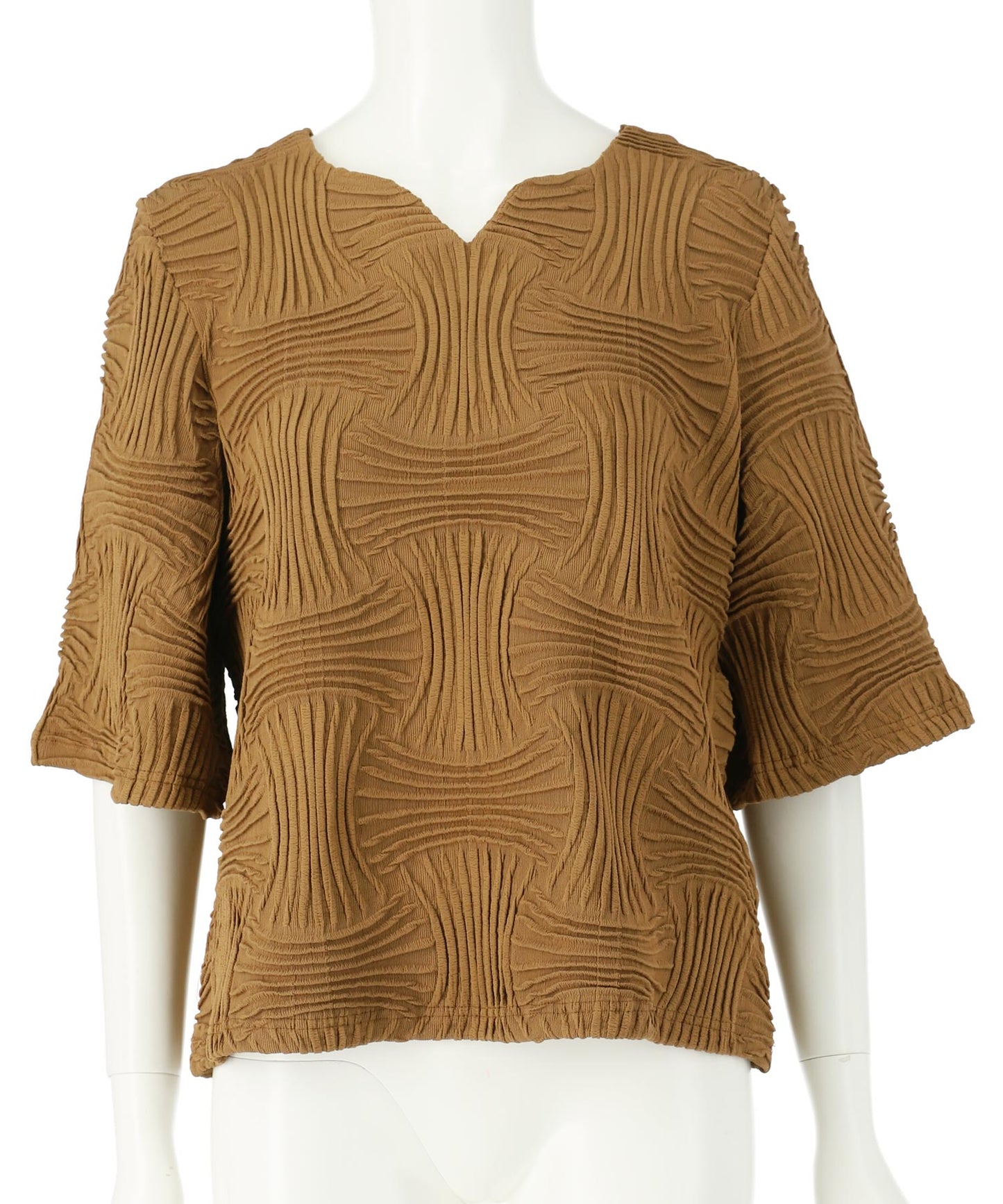 キーネック ジャガード ハーフスリーブ プルオーバー 363-9680