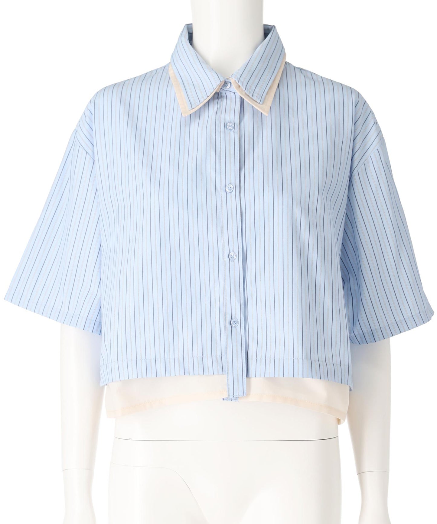 ストライプ 配色 ダブル襟 半袖シャツ 363-9710