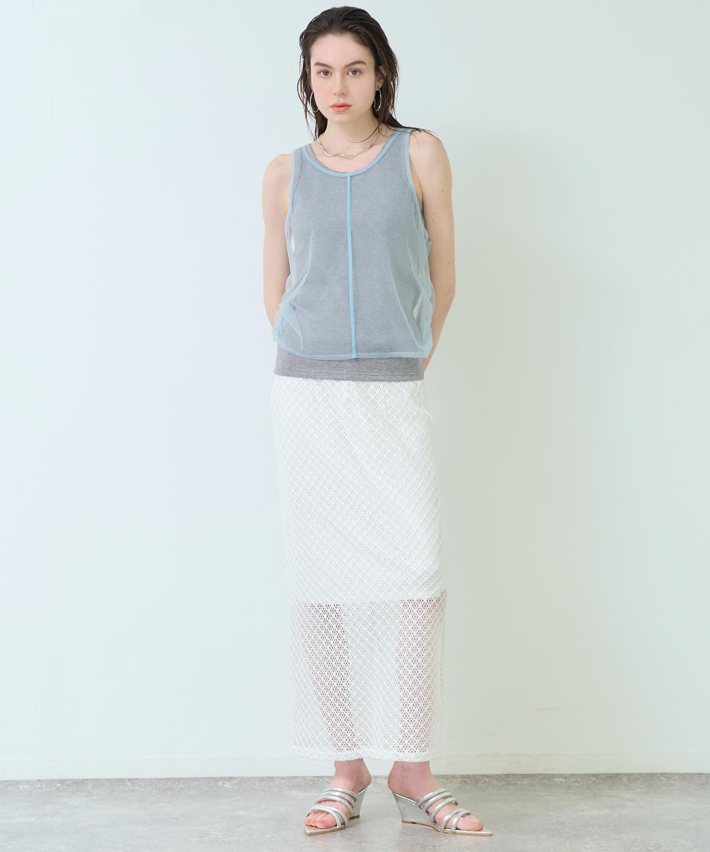 メタリック チューブストラップ ウェッジソール サンダル 369-9658