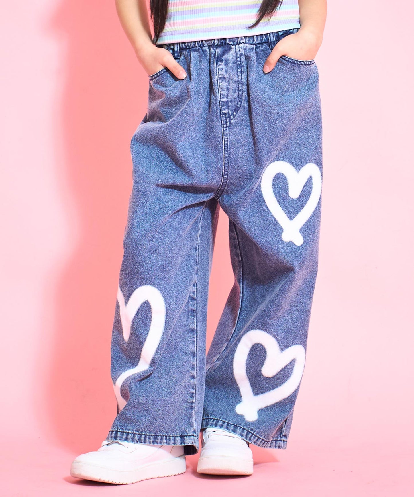 ハート ペイント デニム ワイド パンツ 422-3384