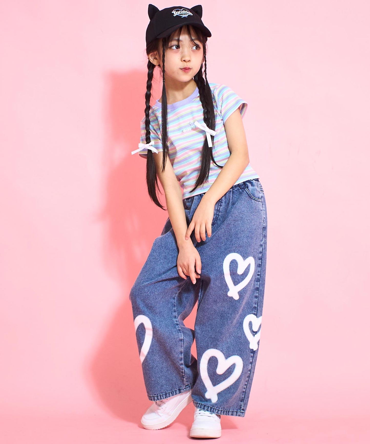 ハート ペイント デニム ワイド パンツ 422-3384