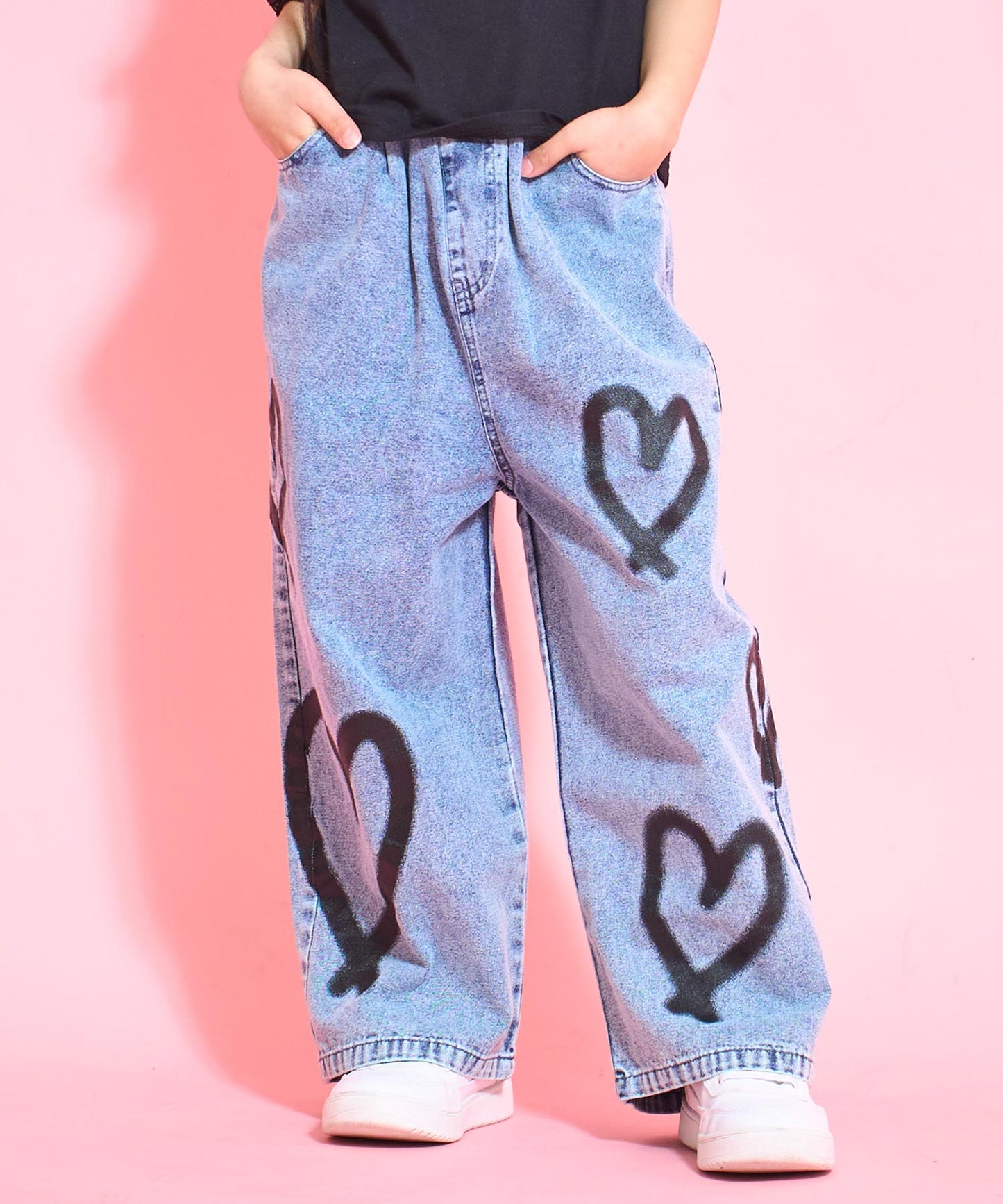 ハート ペイント デニム ワイド パンツ 422-3384