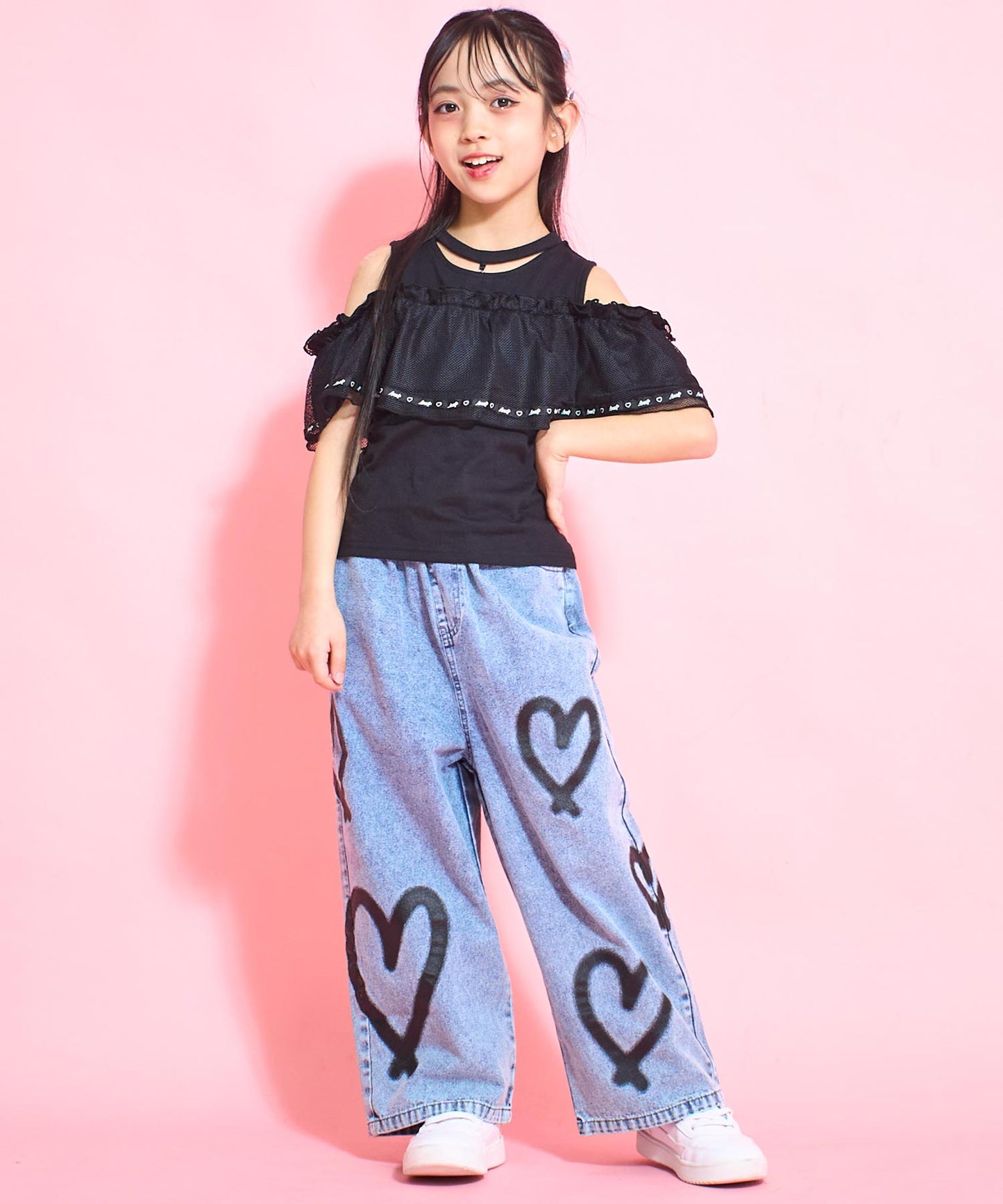ハート ペイント デニム ワイド パンツ 422-3384