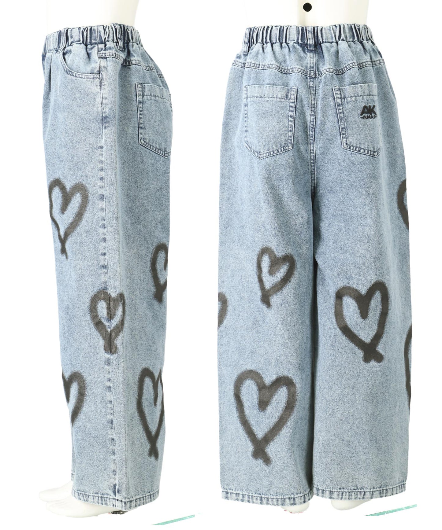 ハート ペイント デニム ワイド パンツ 422-3384