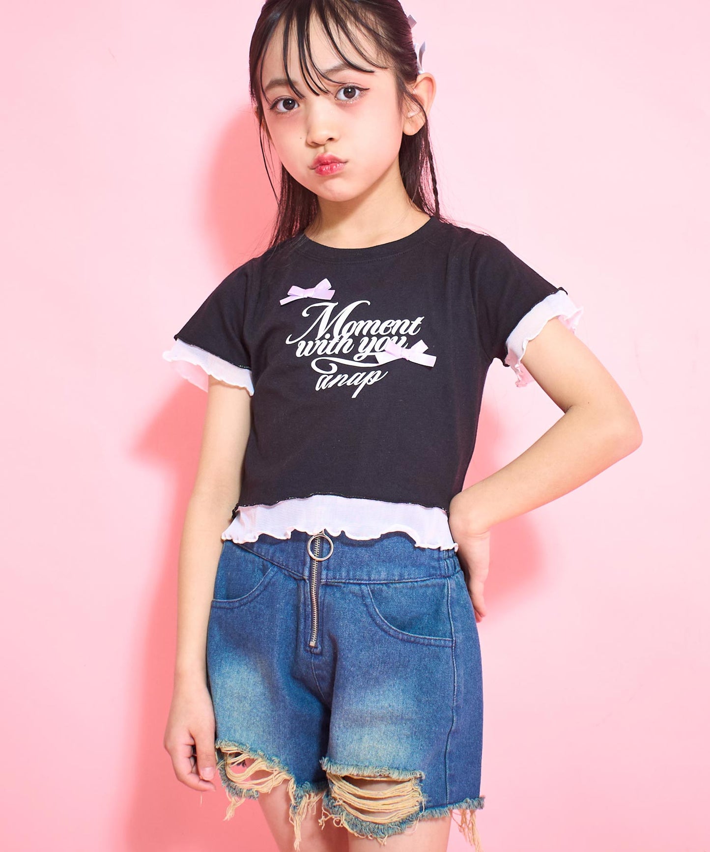 裾 メロー リボン Tシャツトップス 423-3388