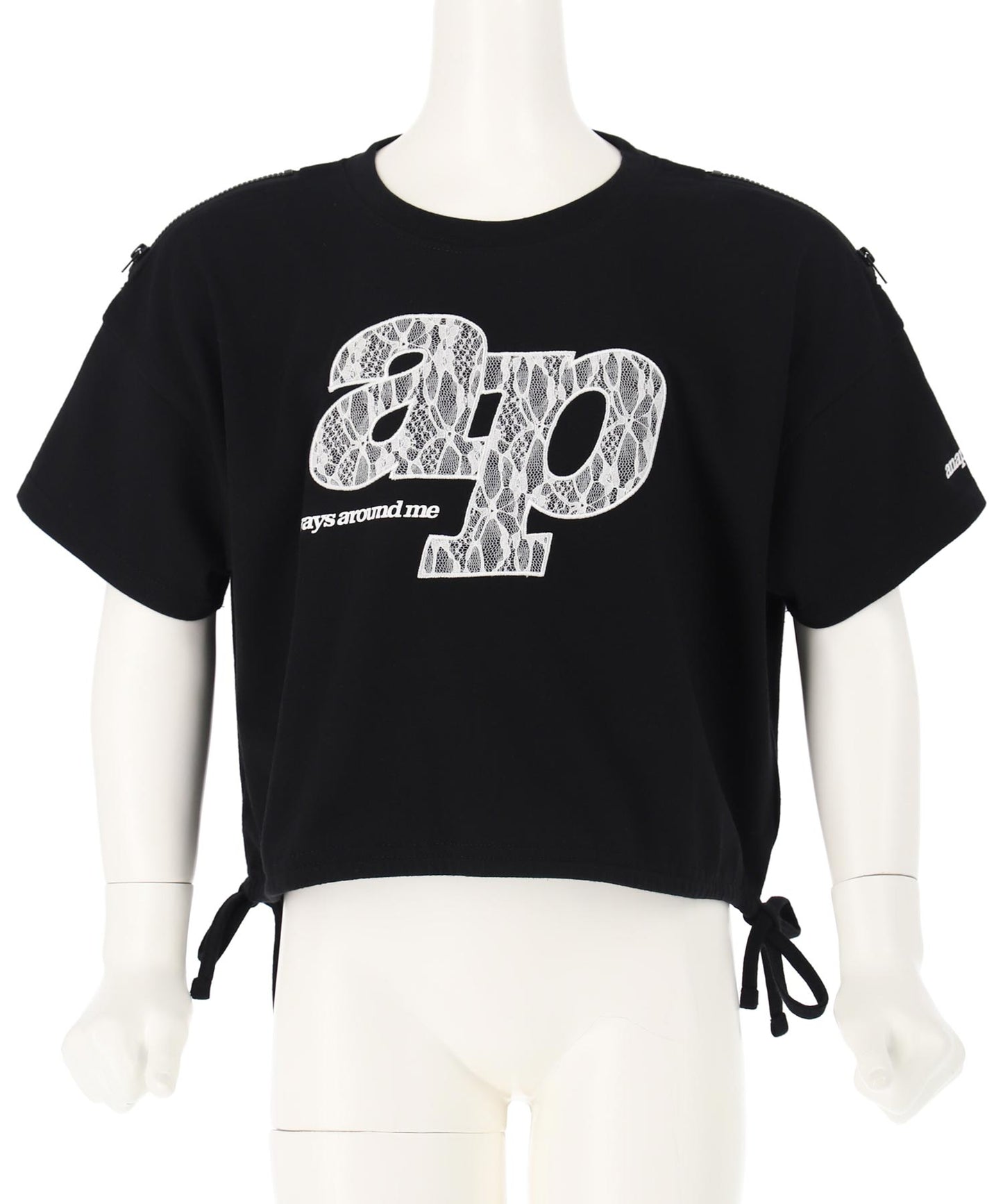 レース ワッペン付き サイド リボン Tシャツ トップス【ジュニアお揃い】 423-3402