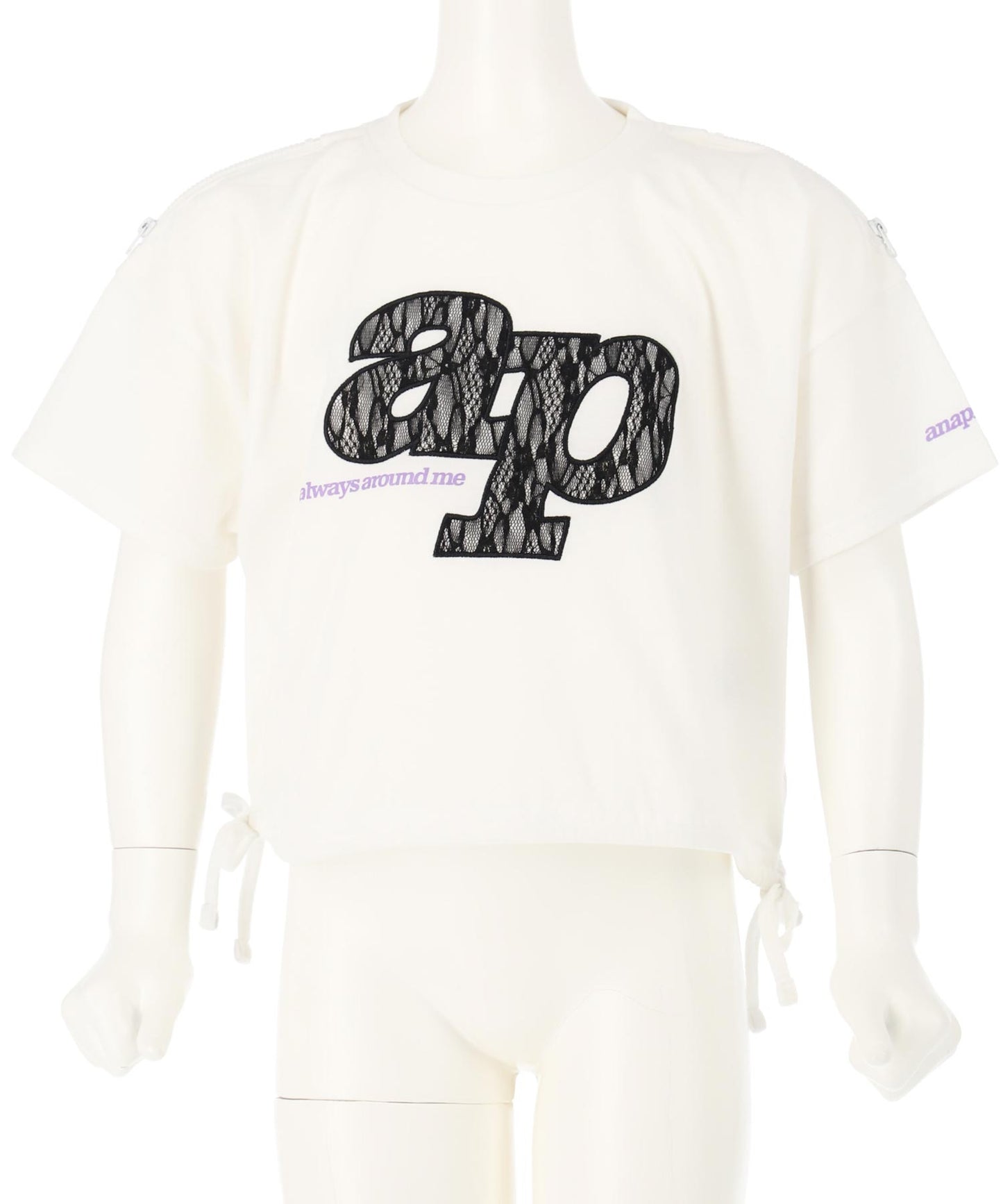 レース ワッペン付き サイド リボン Tシャツ トップス【ジュニアお揃い】 423-3402