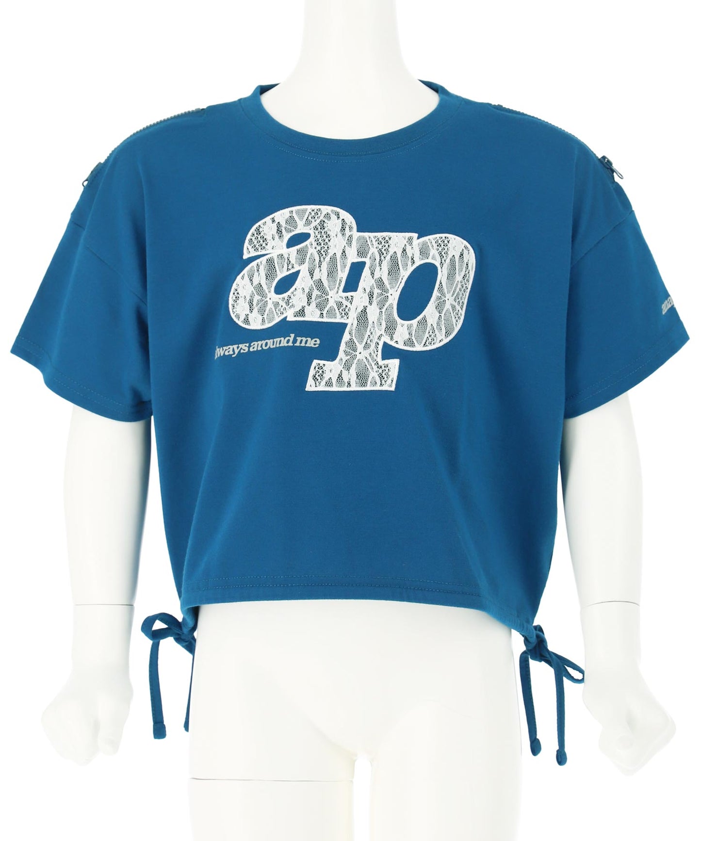 レース ワッペン付き サイド リボン Tシャツ トップス【ジュニアお揃い】 423-3402