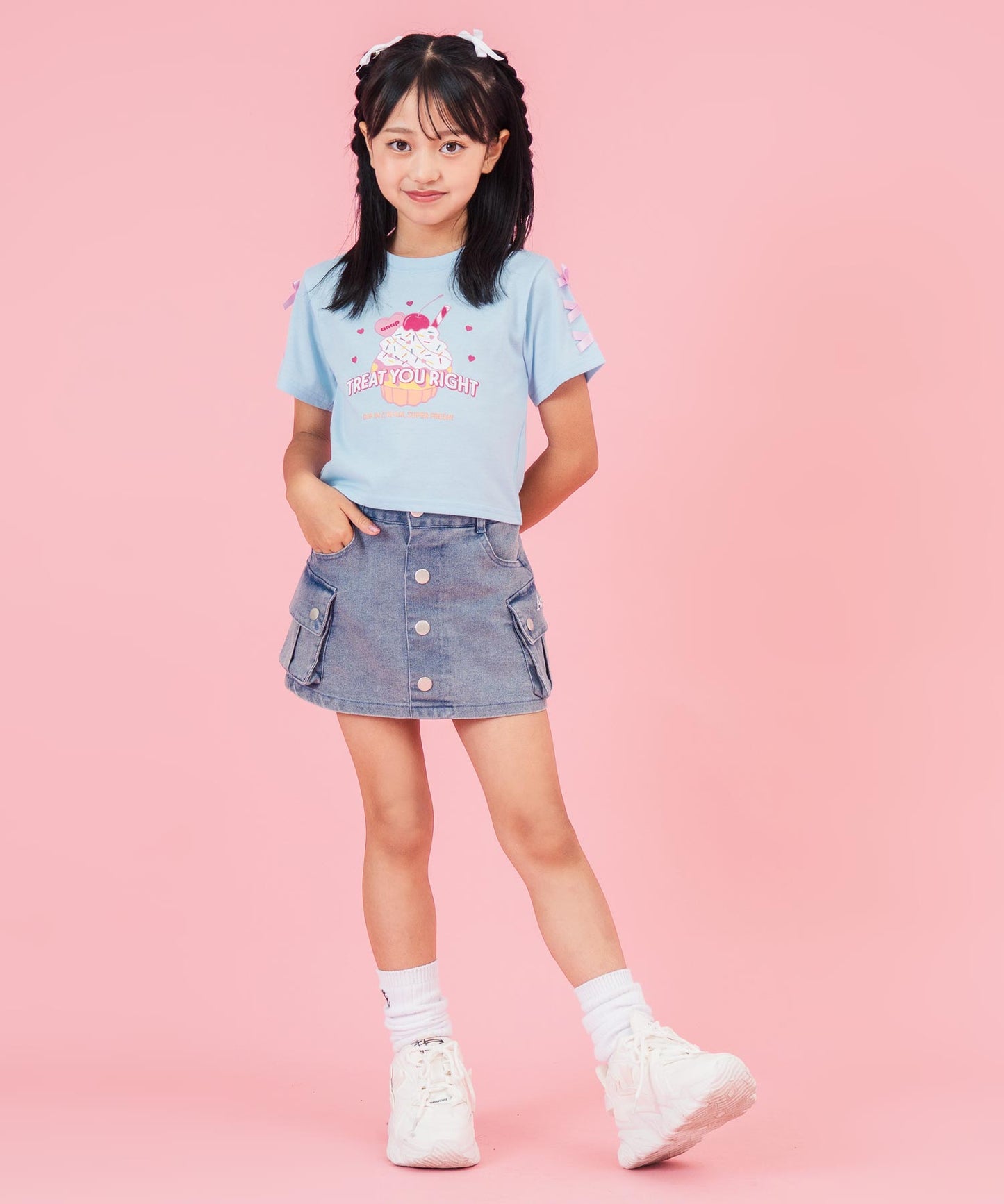 袖スピンドル カップケーキプリントTシャツ 423-3423