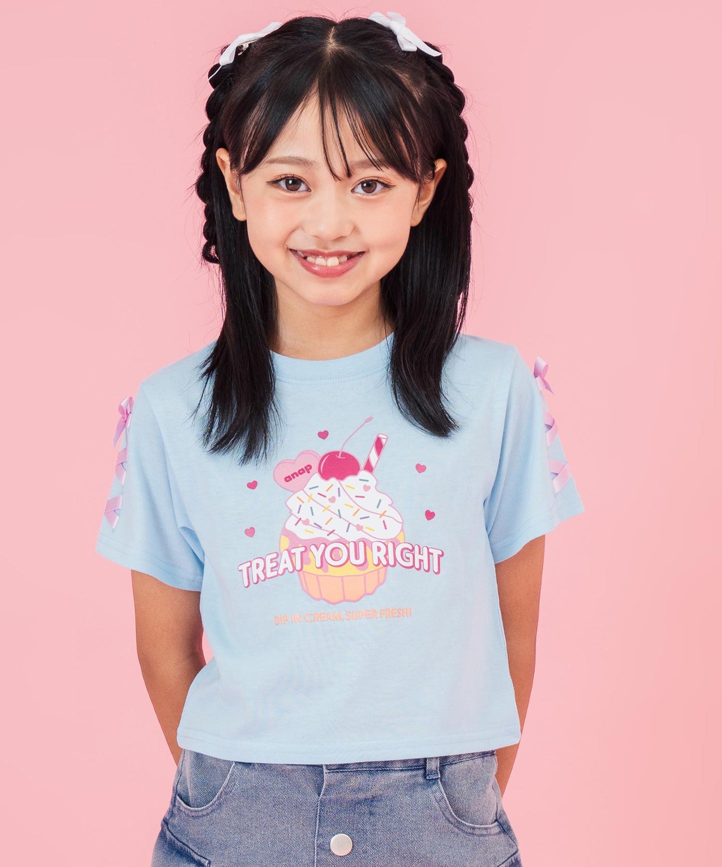 袖スピンドル カップケーキプリントTシャツ 423-3423