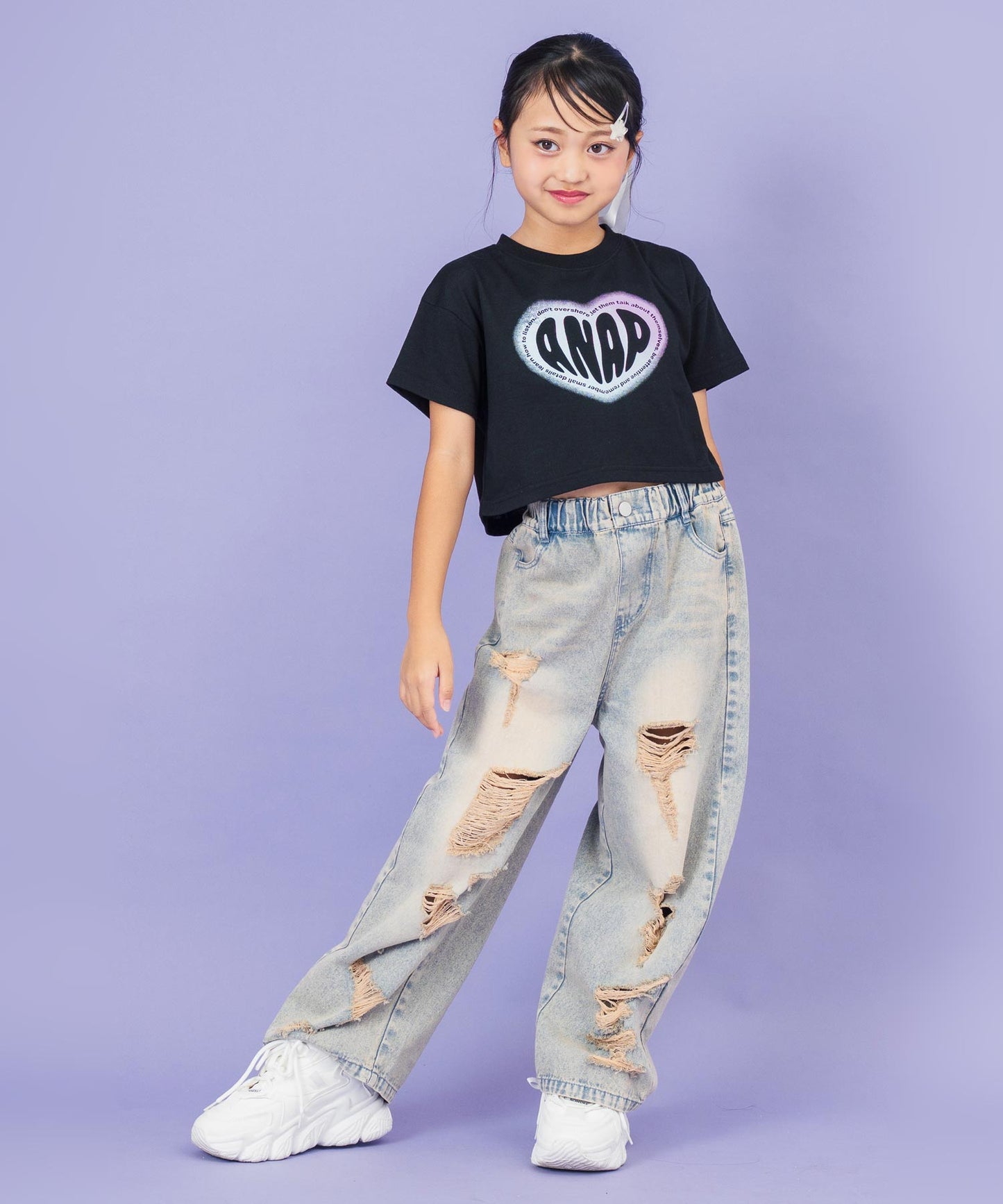 ハート グラデーション プリント クロップド Tシャツ【ジュニアお揃い】 423-3444