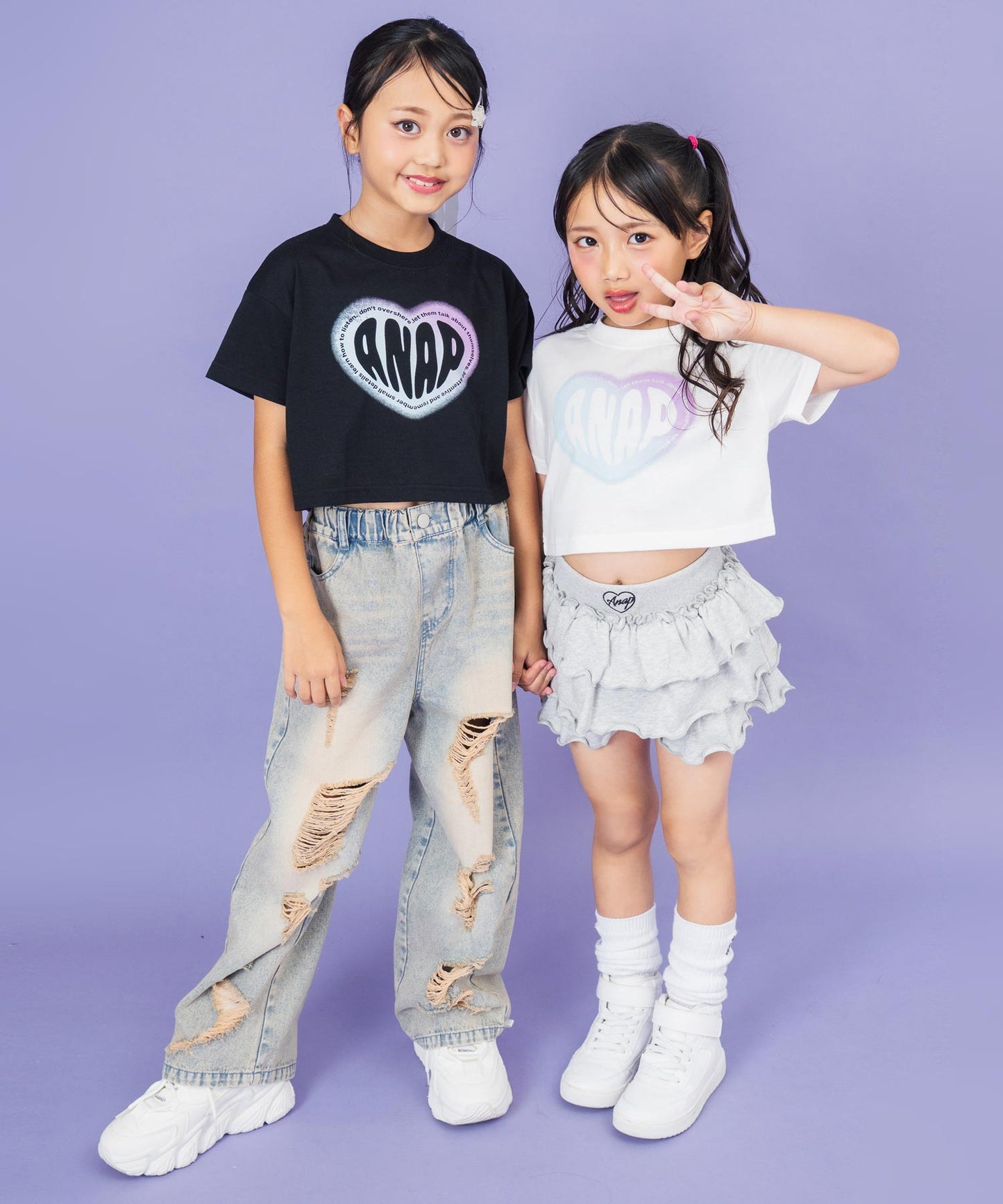 ハート グラデーション プリント クロップド Tシャツ【ジュニアお揃い】 423-3444