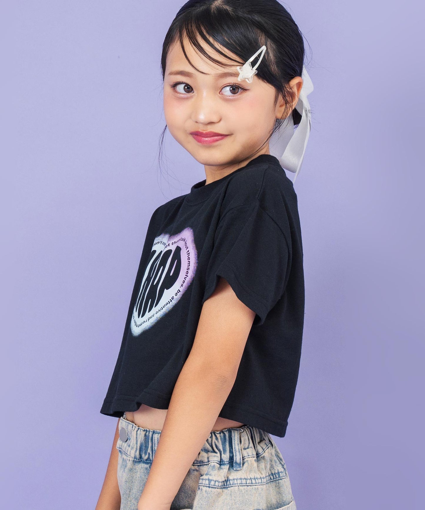 ハート グラデーション プリント クロップド Tシャツ【ジュニアお揃い】 423-3444