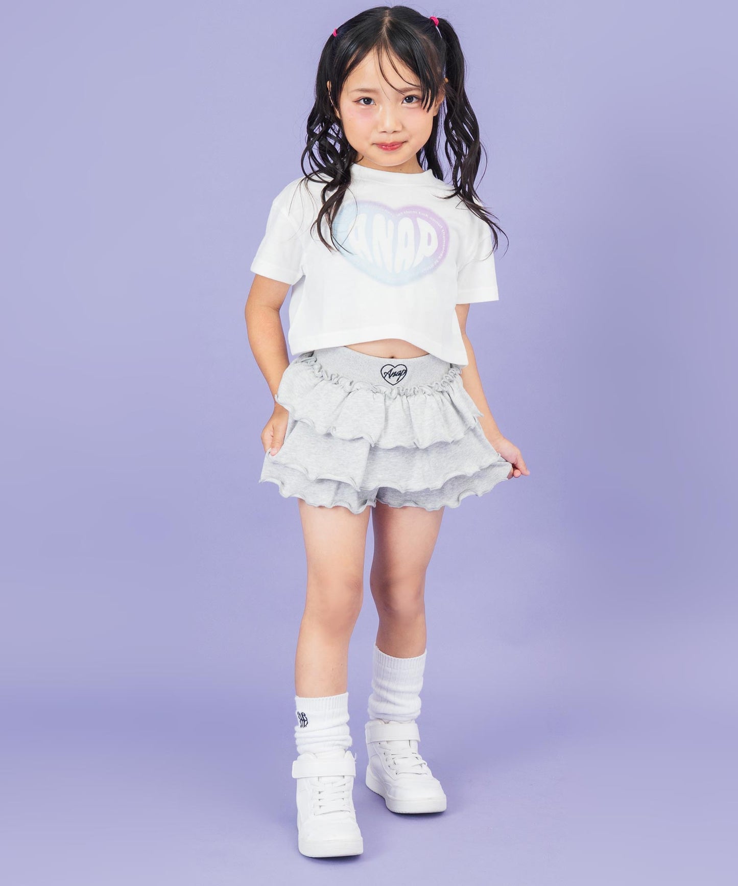 ハート グラデーション プリント クロップド Tシャツ【ジュニアお揃い】 423-3444