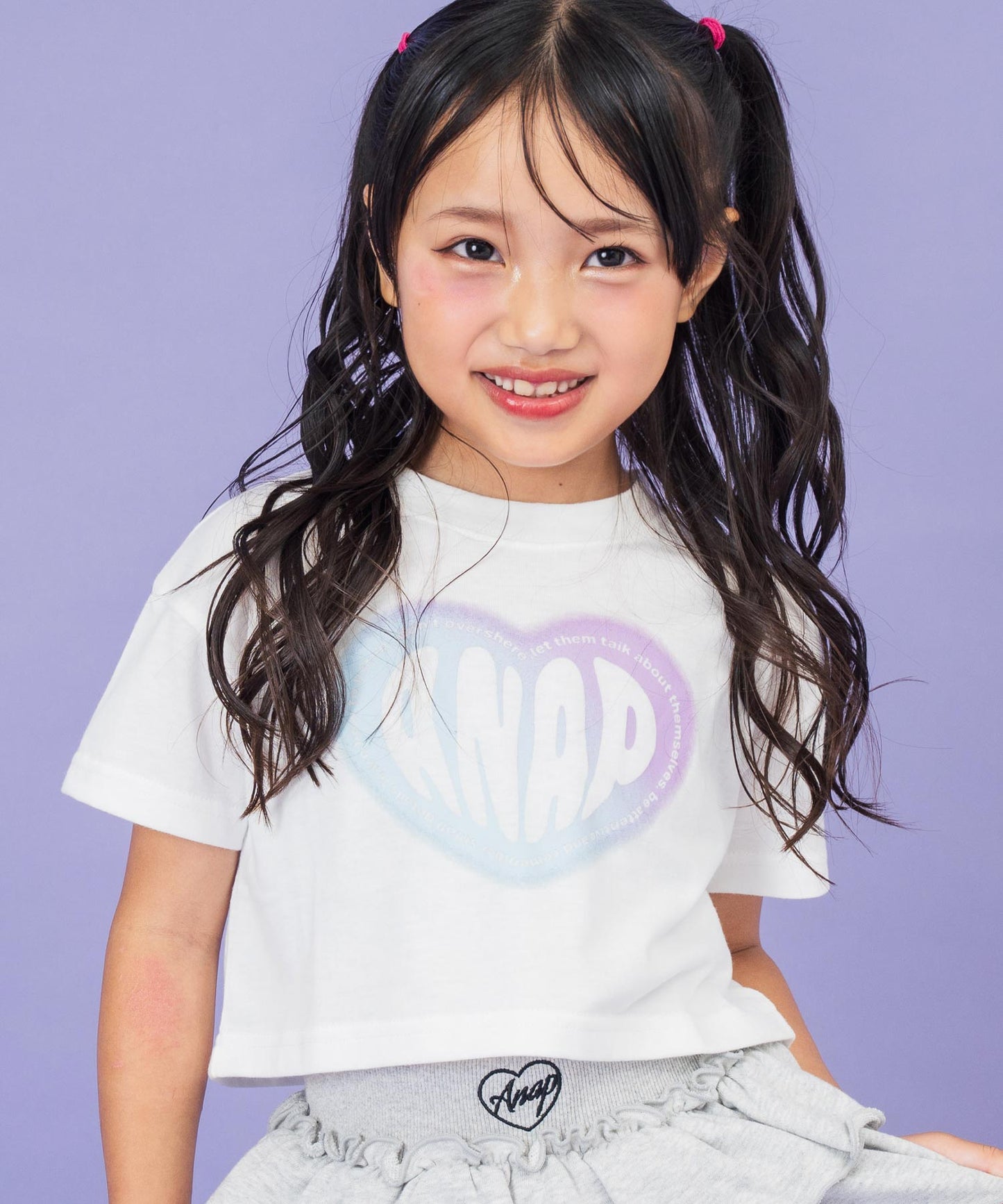 ハート グラデーション プリント クロップド Tシャツ【ジュニアお揃い】 423-3444
