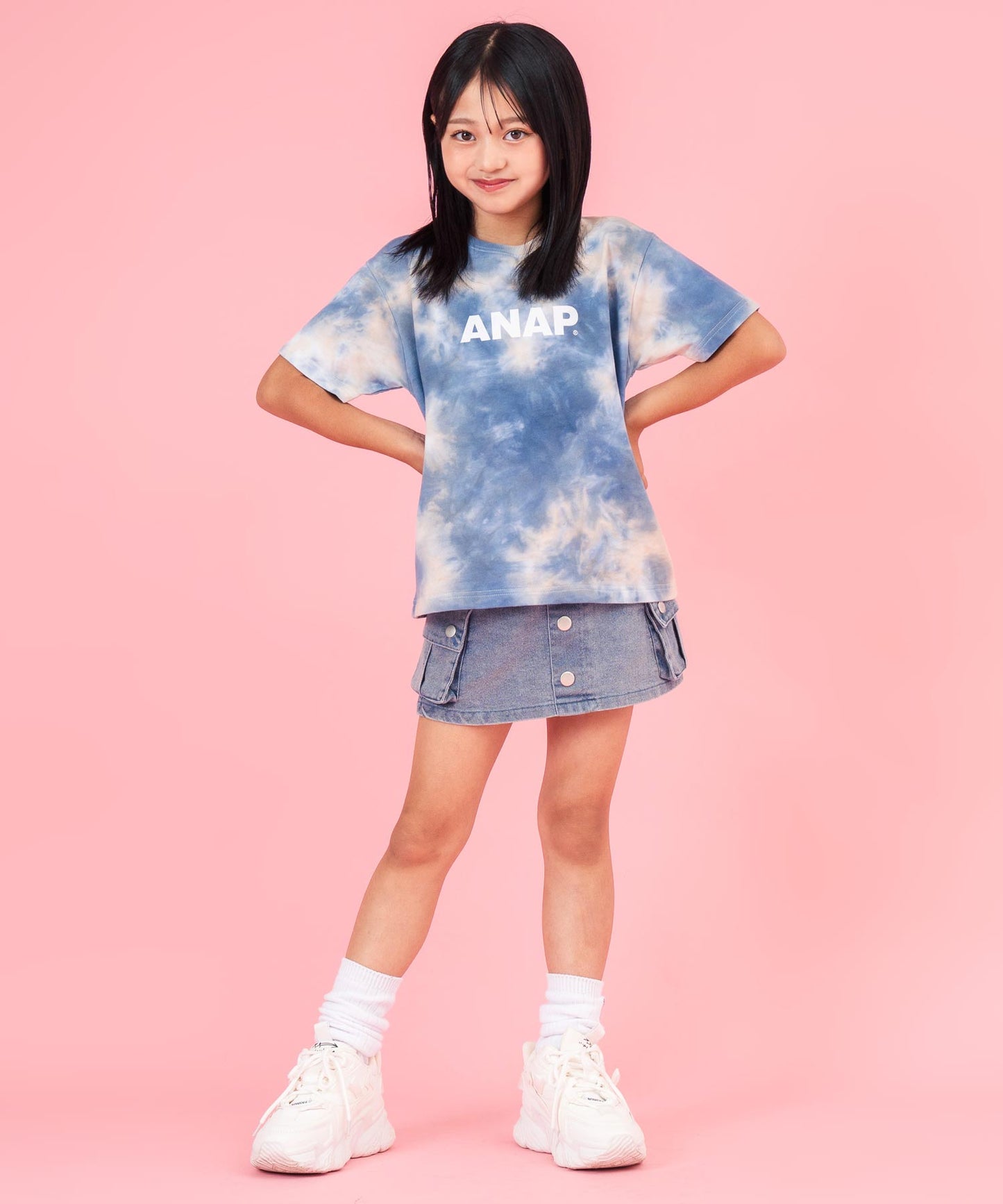 ミニ裏毛 マーブル タイダイ柄 ロゴ Tシャツ 【親子お揃い】 423-3457