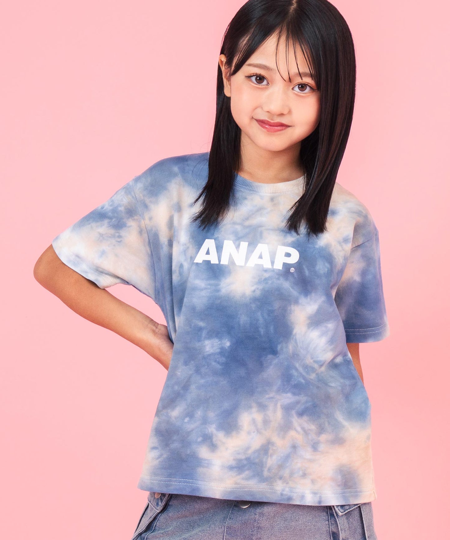 ミニ裏毛 マーブル タイダイ柄 ロゴ Tシャツ 【親子お揃い】 423-3457