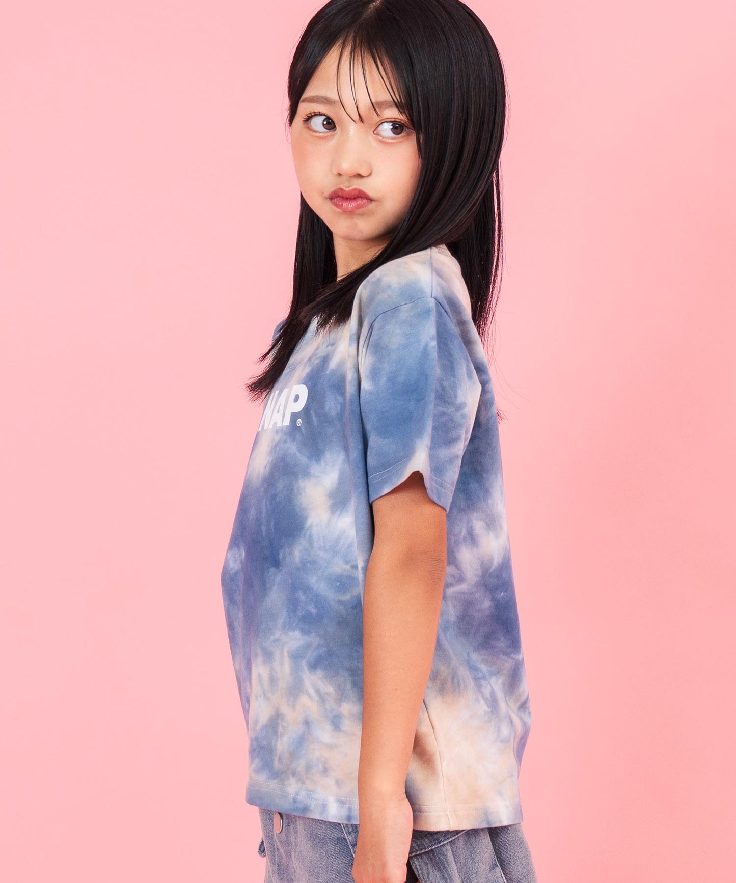 ミニ裏毛 マーブル タイダイ柄 ロゴ Tシャツ 【親子お揃い】 423-3457