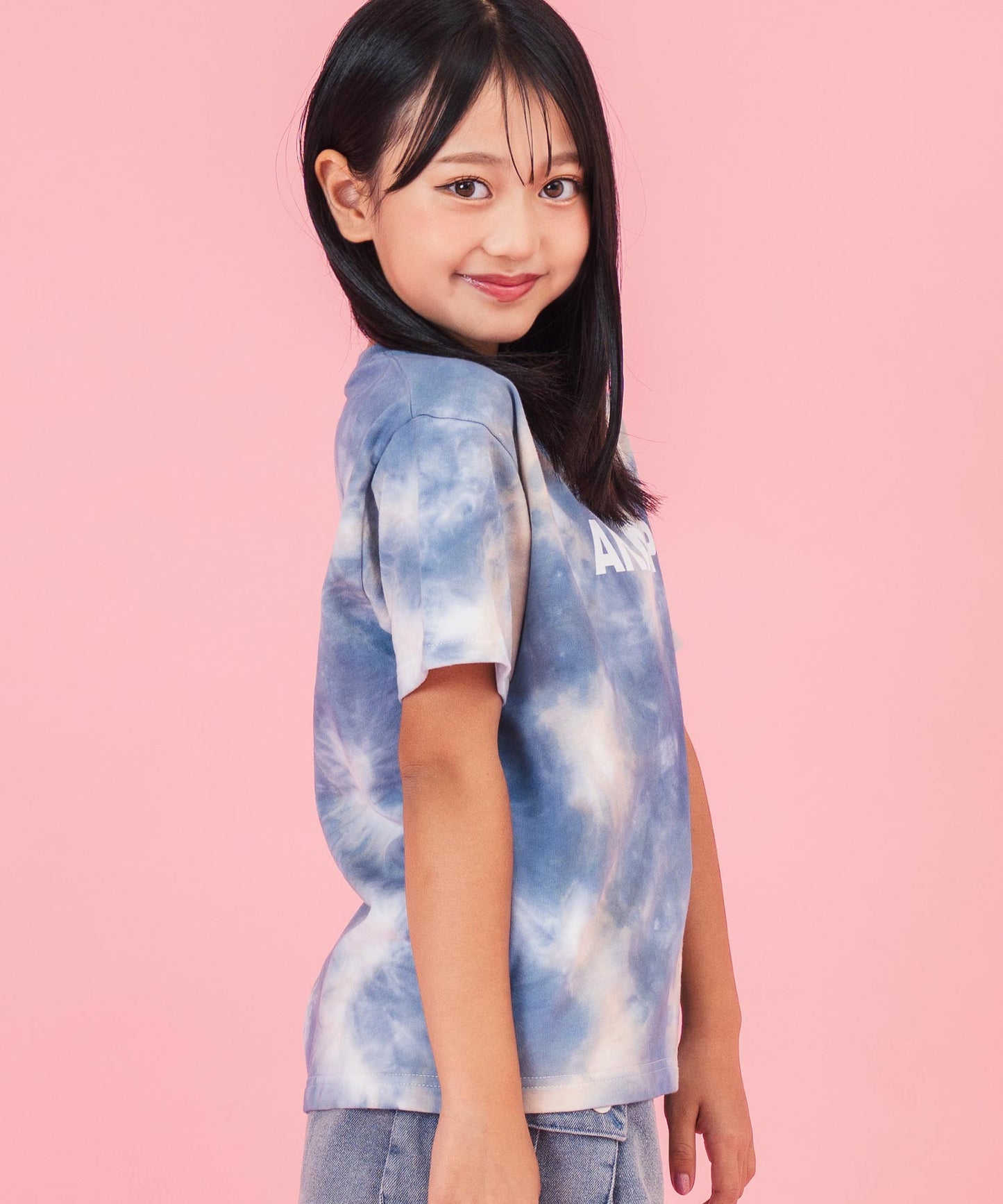 ミニ裏毛 マーブル タイダイ柄 ロゴ Tシャツ 【親子お揃い】 423-3457