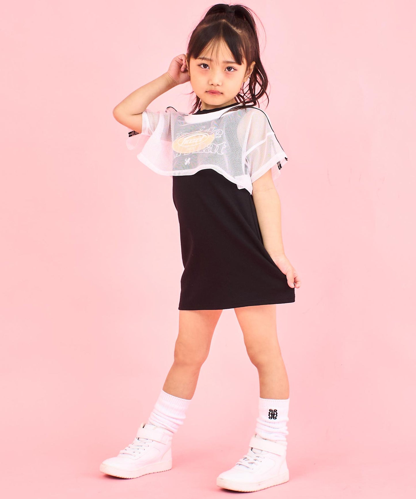 ショート メッシュ トップス × ノースリーブ ワンピース SET 428-3386