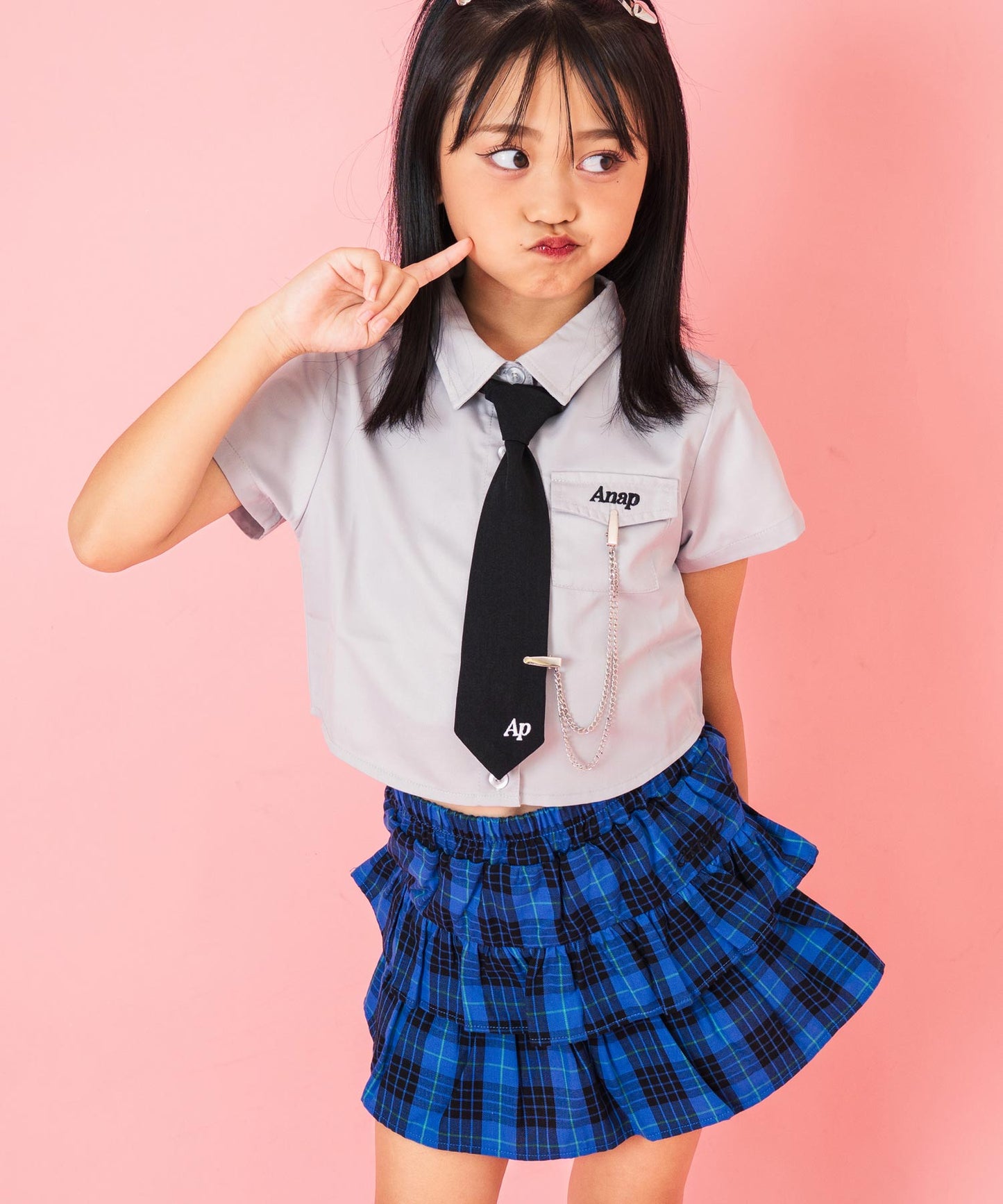 チェーン ネクタイ付き 半袖シャツ【ジュニアお揃い】 428-3399