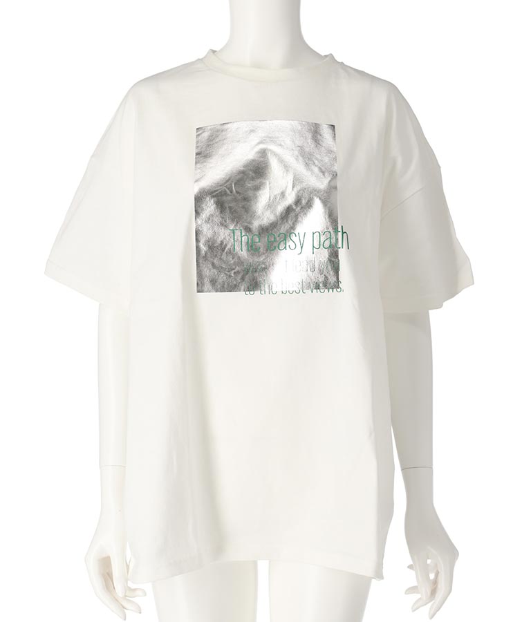メタリック 箔 プリン ト × カラー ロゴ オーバーサイズ Tシャツ 363-9621