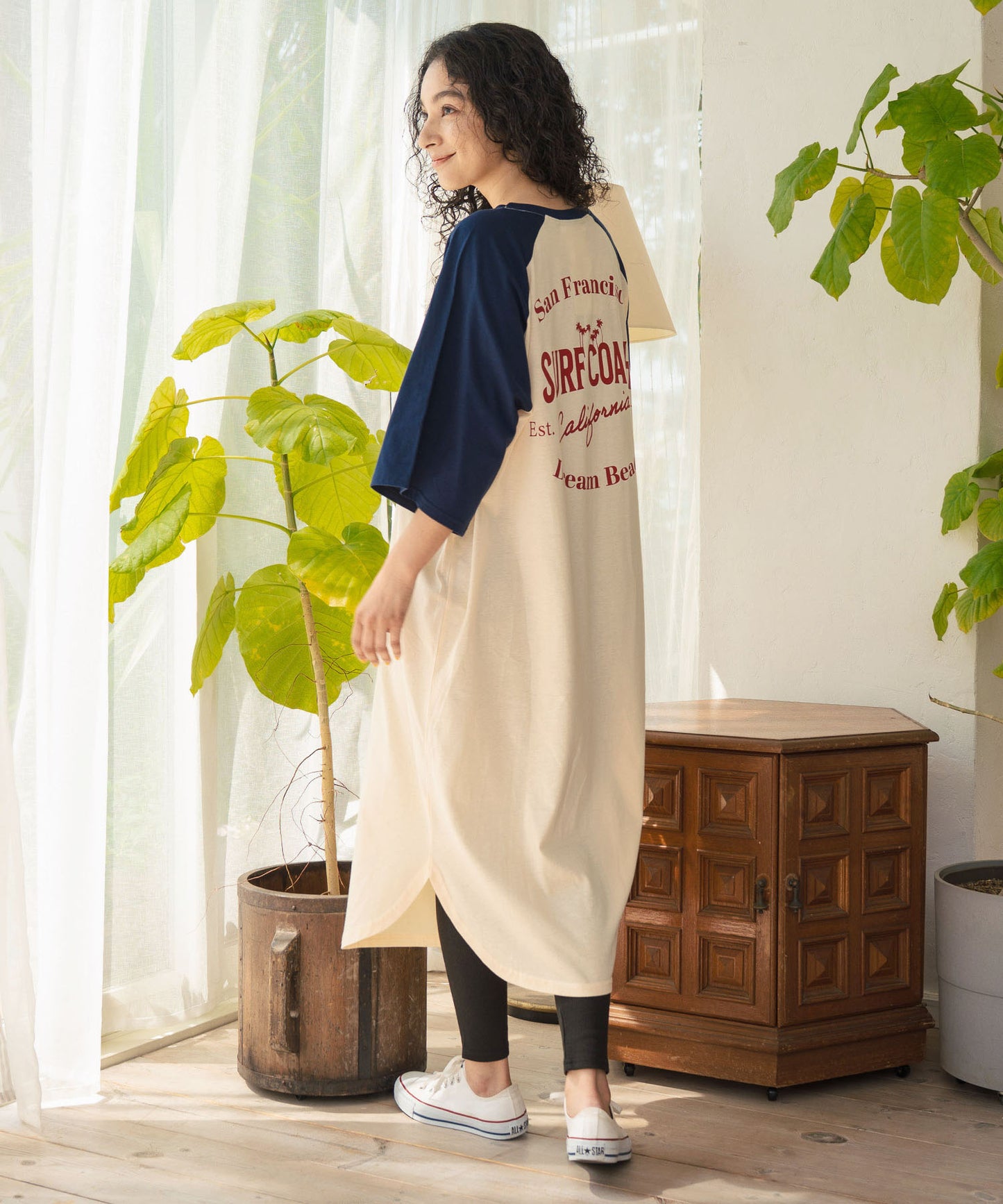 ラグラン サークル ロゴ ビッグ マキシ 5分袖 Tシャツワンピース 857-5952