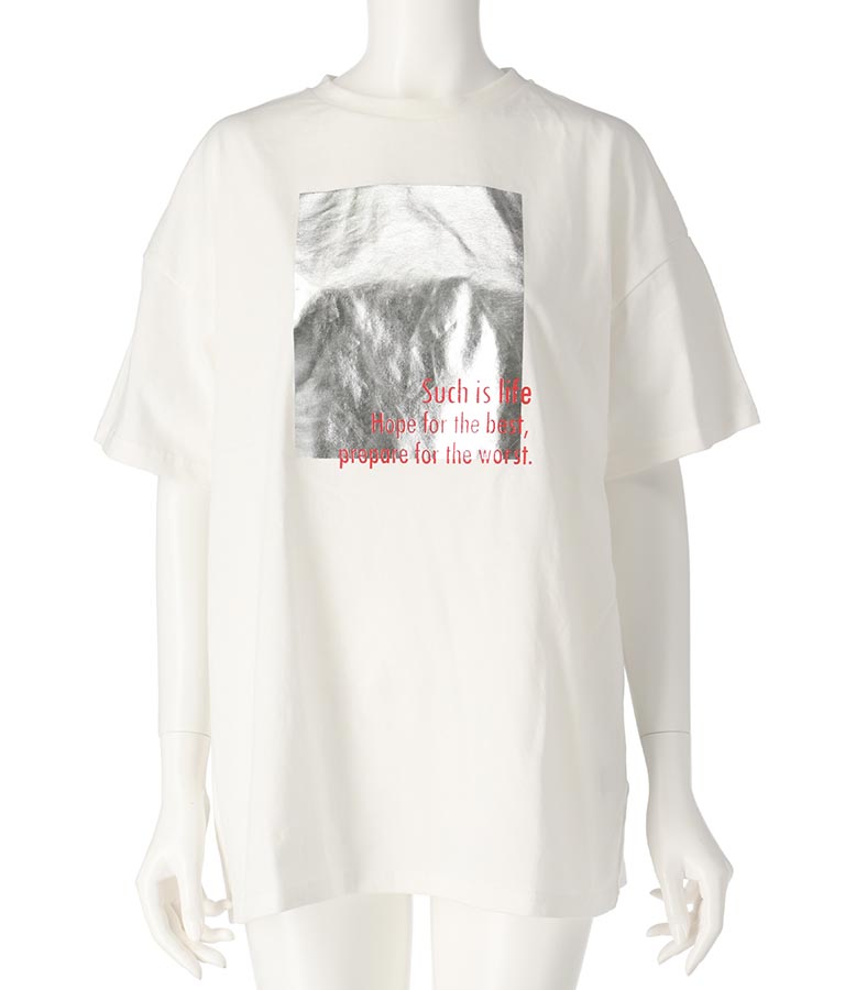 メタリック 箔 プリン ト × カラー ロゴ オーバーサイズ Tシャツ 363-9621