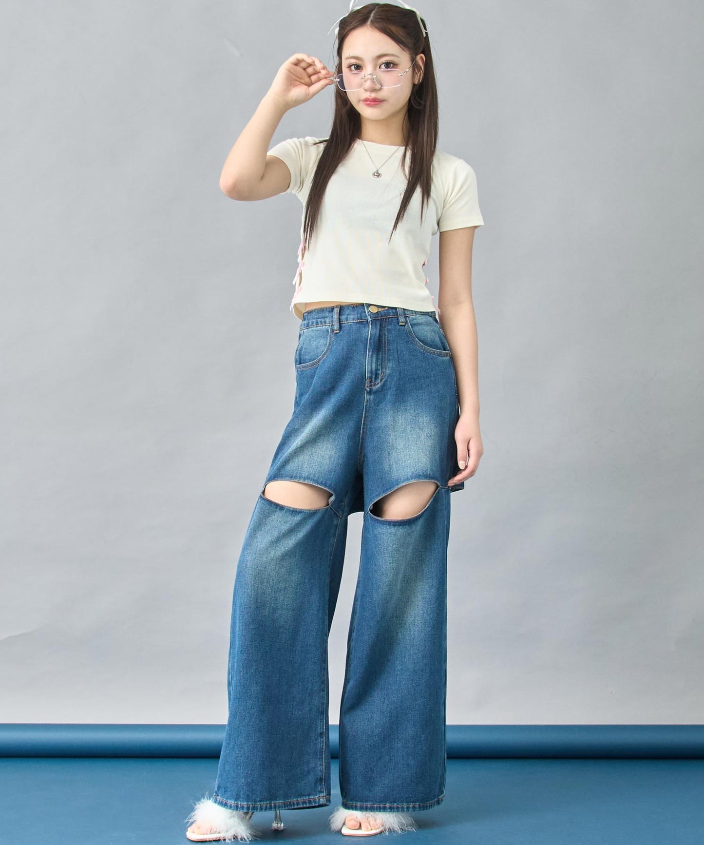 バック リボン ポイント デザイン デニム パンツ 792-9283