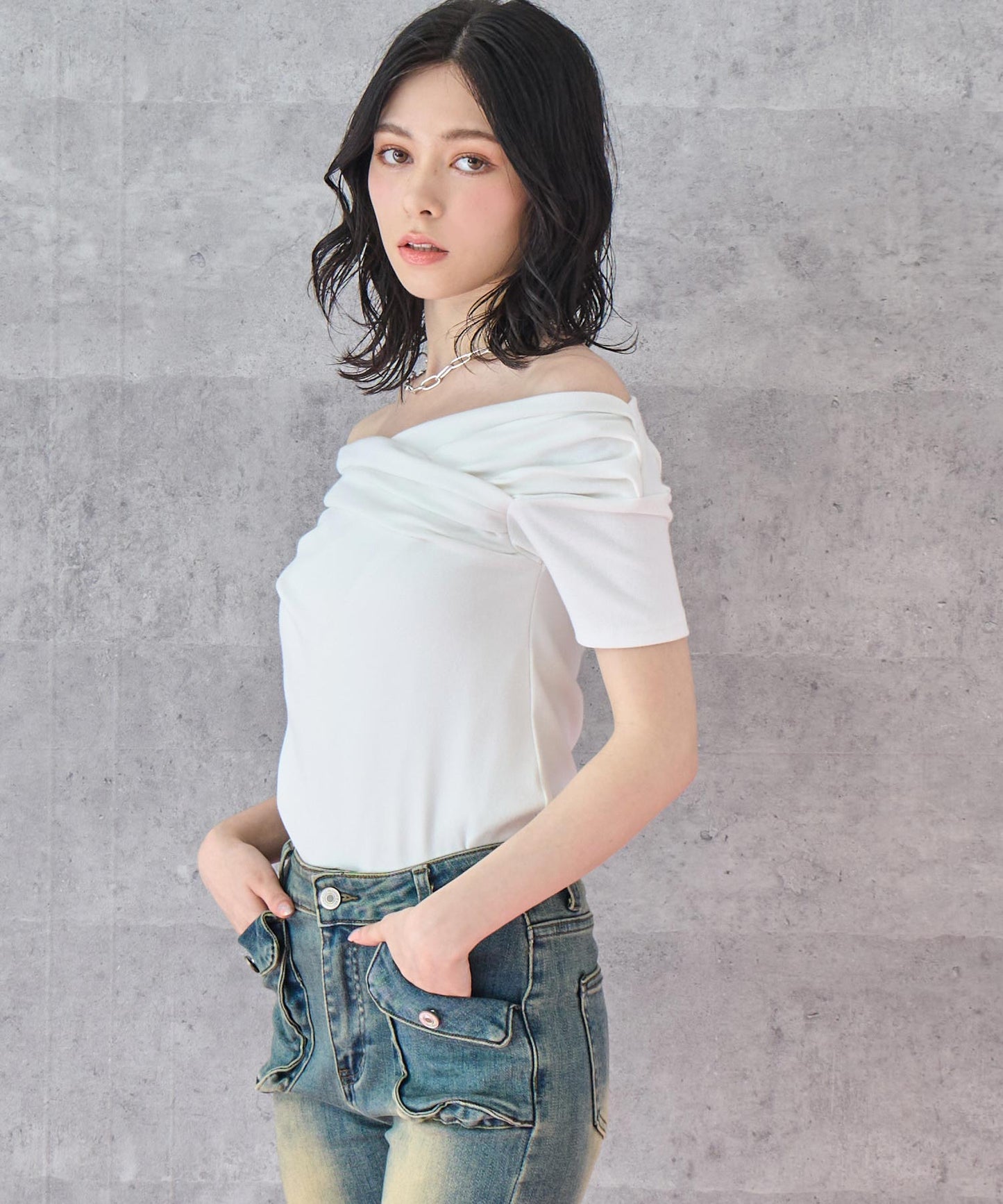 スムース 天竺 オフショル Tシャツ トップス 793-9224