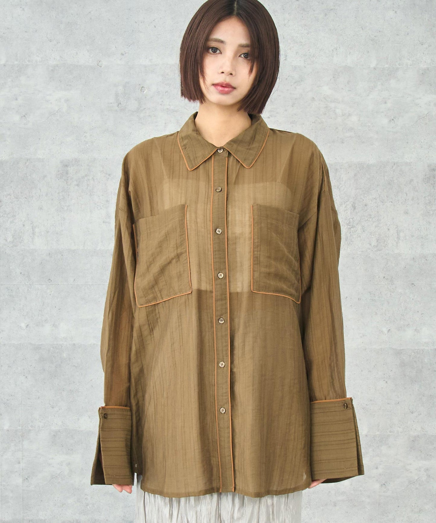 配色パイピング ビッグカフス オーバーサイズシャツ 794-9279