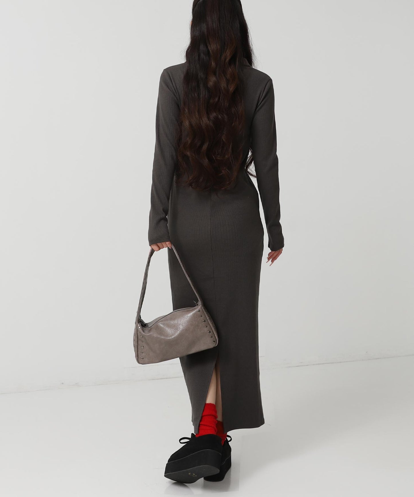 ポロ襟 リブ ロング ワンピース 797-9389