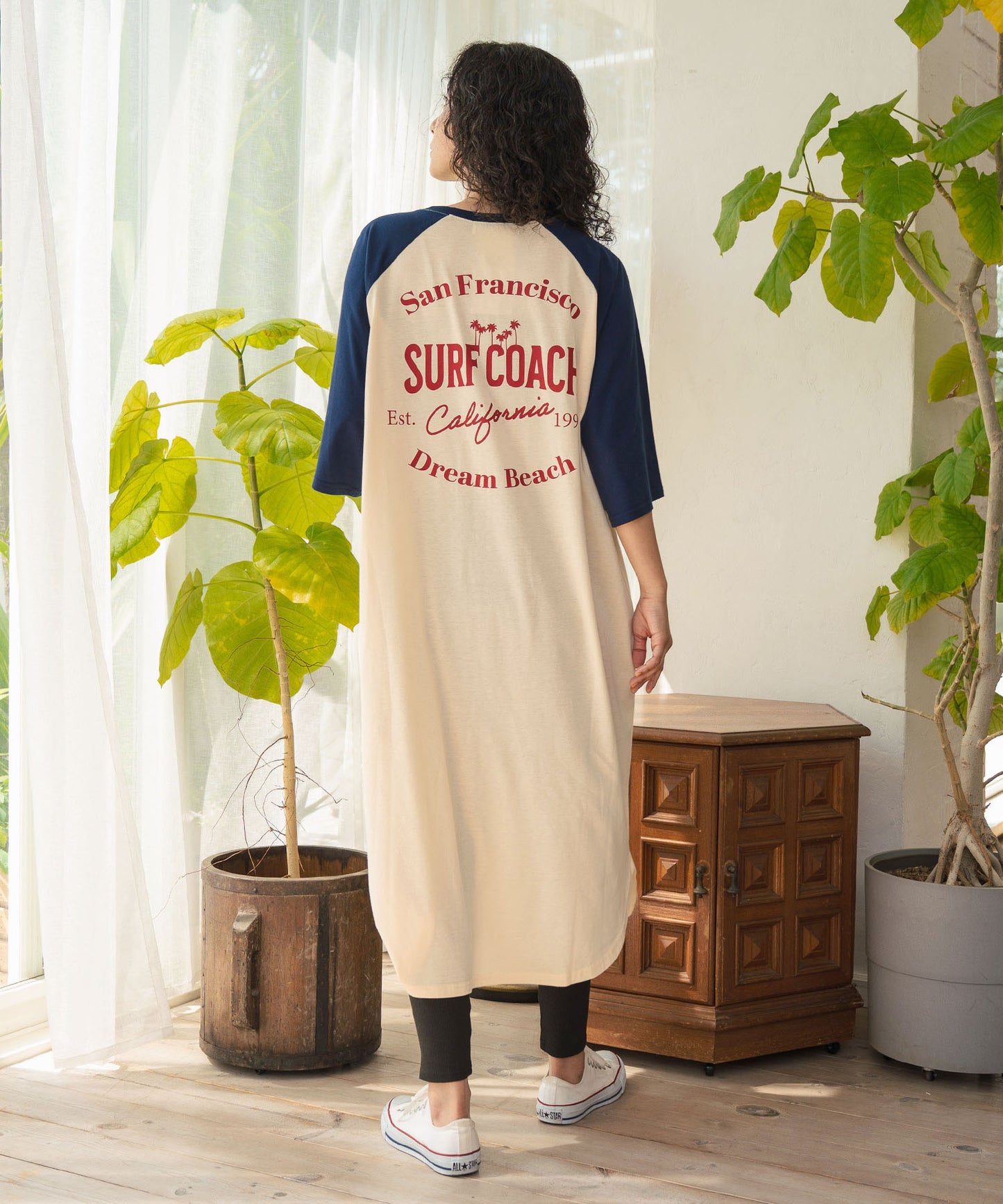 ラグラン サークル ロゴ ビッグ マキシ 5分袖 Tシャツワンピース 857-5952
