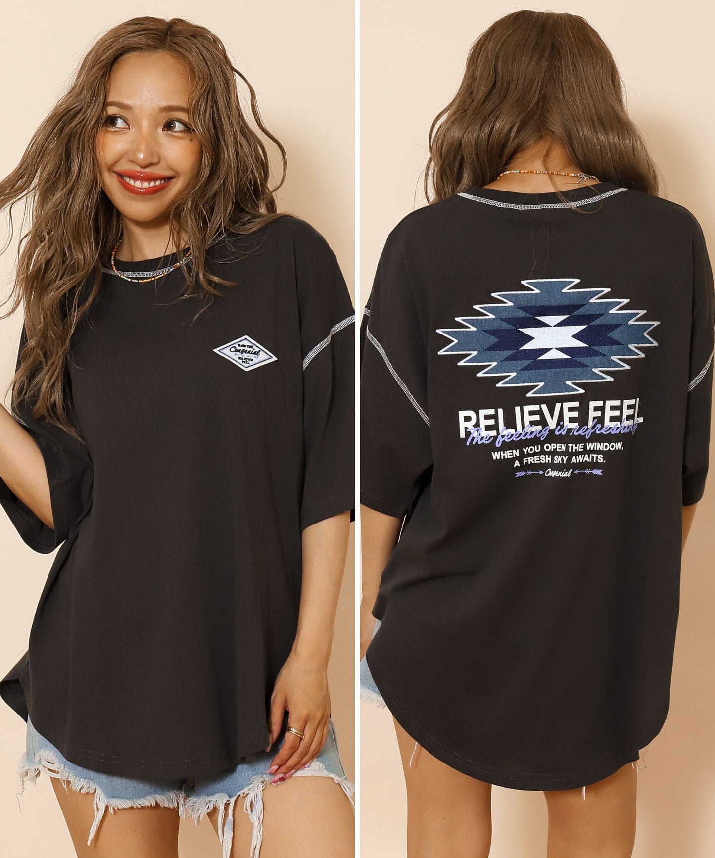 オルテガ デニム ワッペン オーバーサイズ 半袖 Tシャツ 853-5930