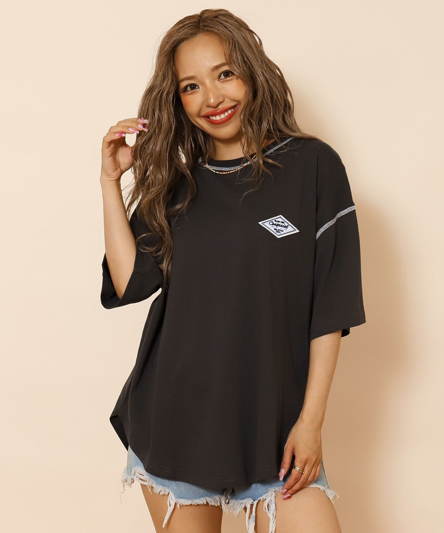 オルテガ デニム ワッペン オーバーサイズ 半袖 Tシャツ 853-5930