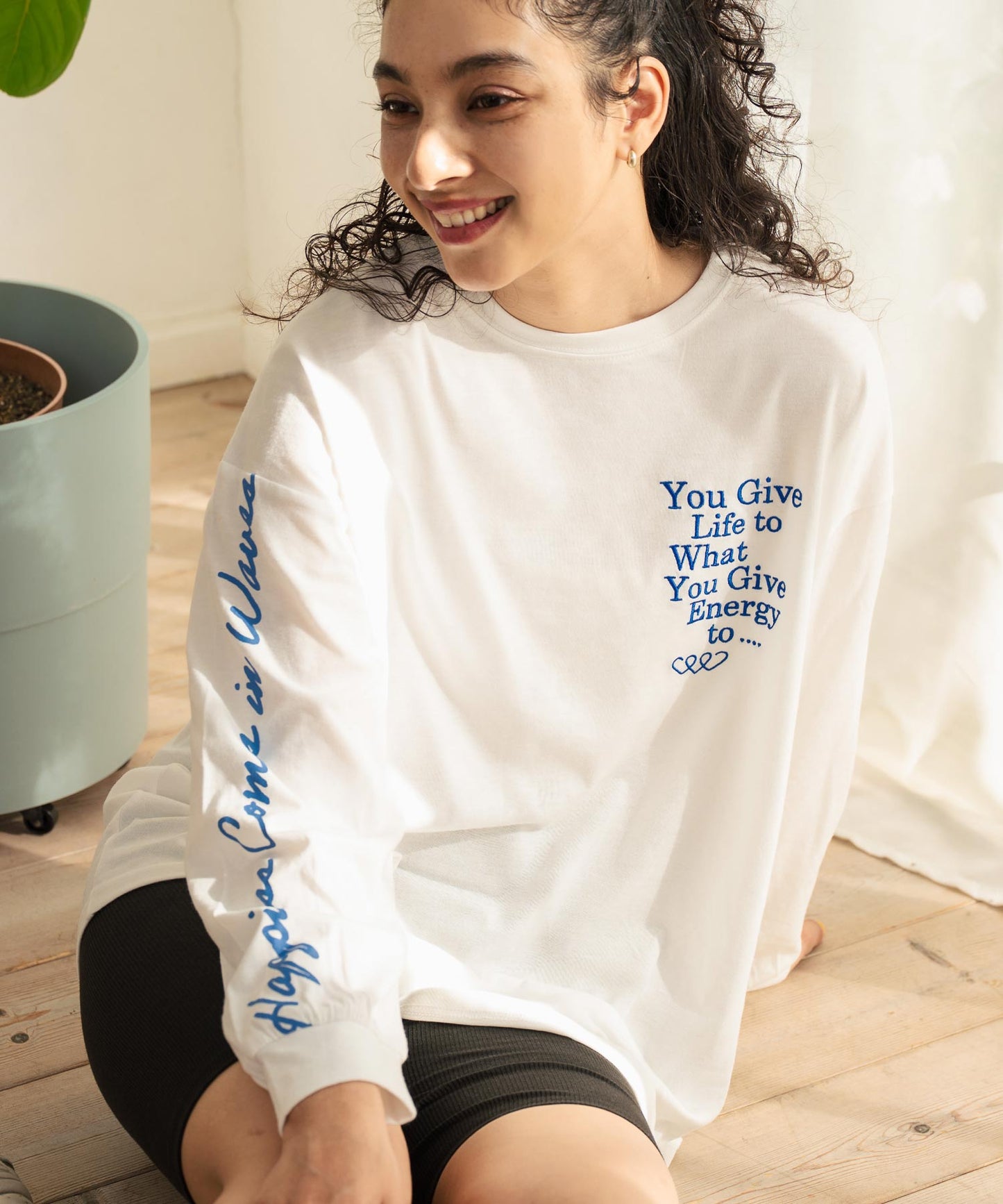 カラーメッセージ 刺繍 袖プリント ビッグ ロングスリーブTシャツ 853-5950