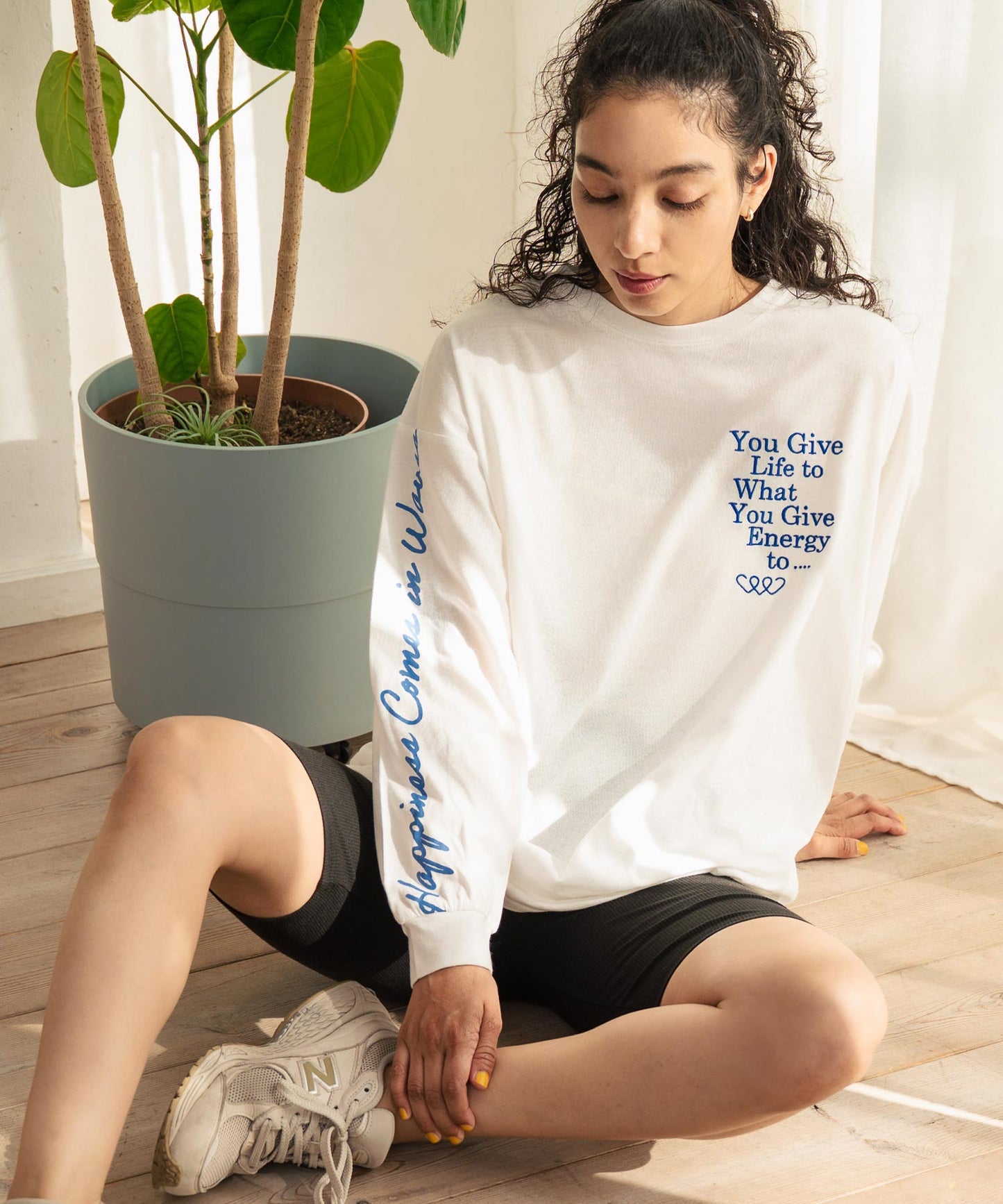 カラーメッセージ 刺繍 袖プリント ビッグ ロングスリーブTシャツ 853-5950