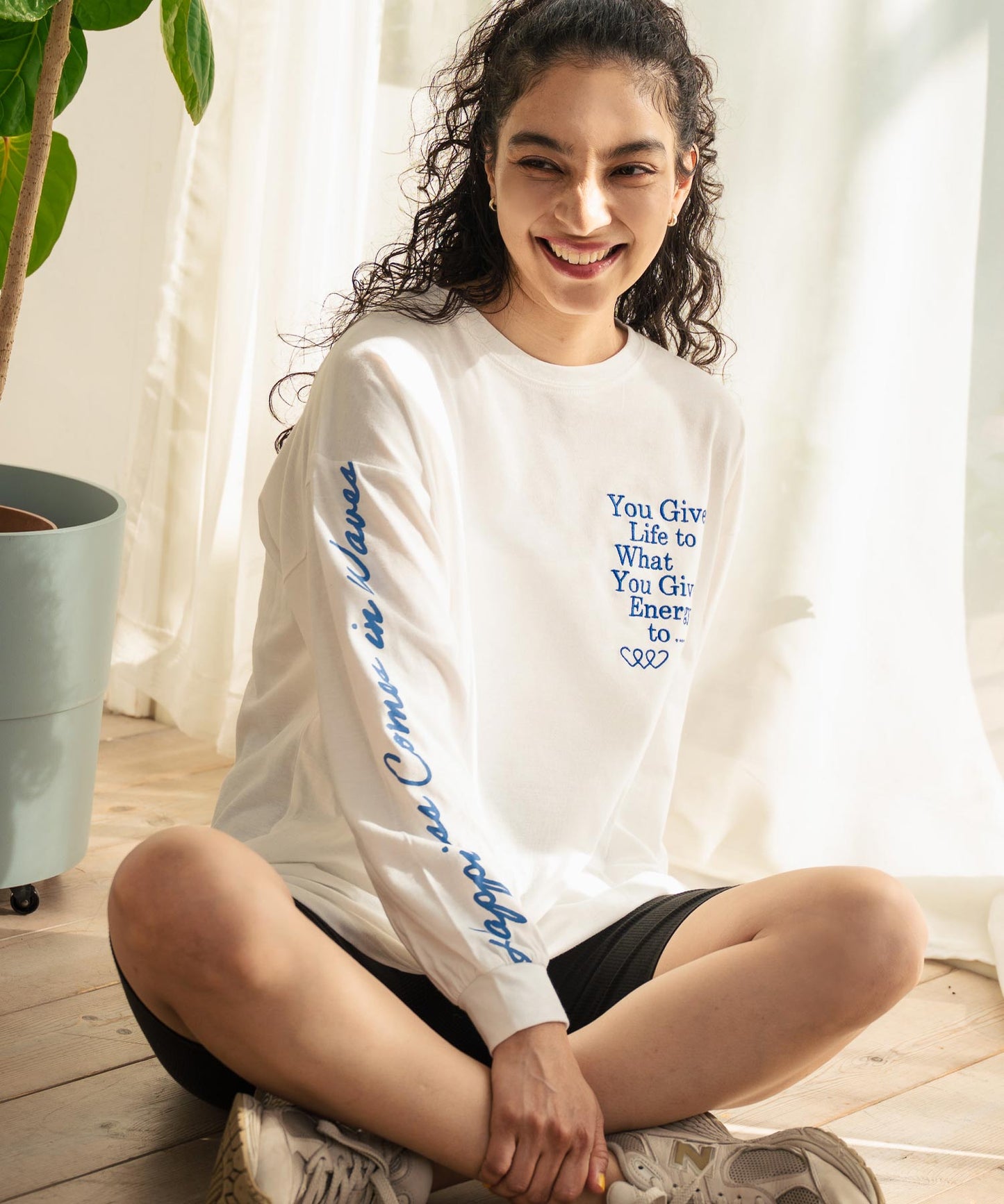 カラーメッセージ 刺繍 袖プリント ビッグ ロングスリーブTシャツ 853-5950