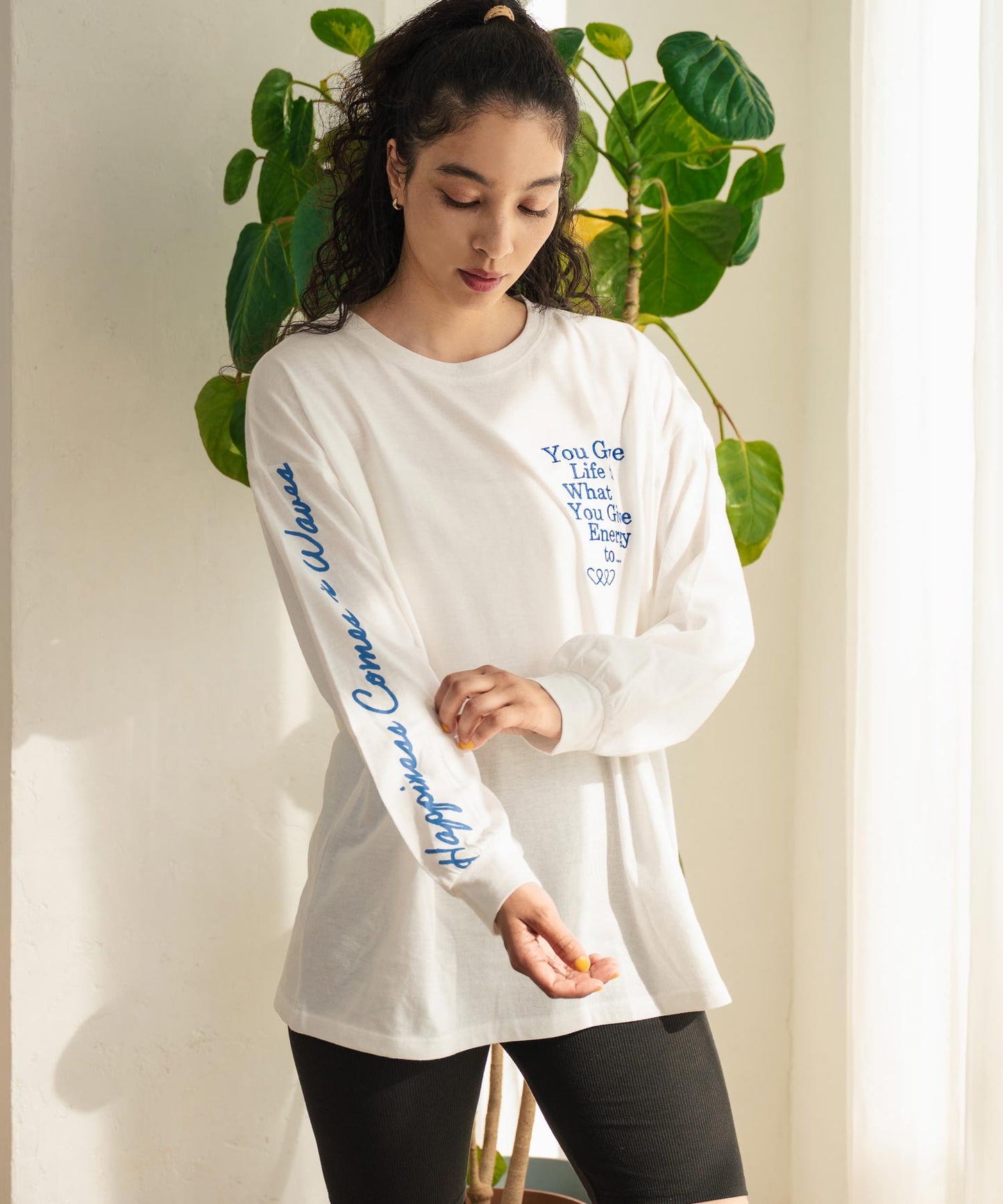 カラーメッセージ 刺繍 袖プリント ビッグ ロングスリーブTシャツ 853-5950