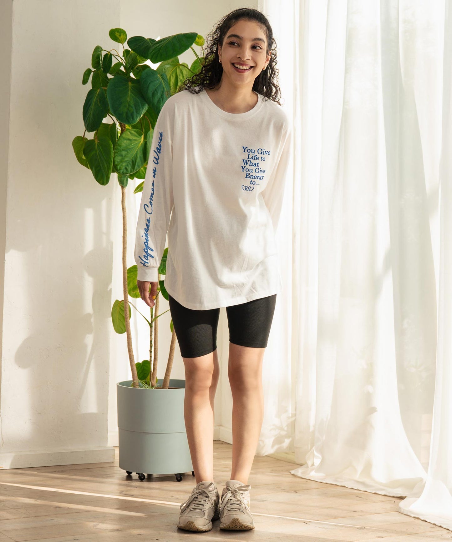 カラーメッセージ 刺繍 袖プリント ビッグ ロングスリーブTシャツ 853-5950