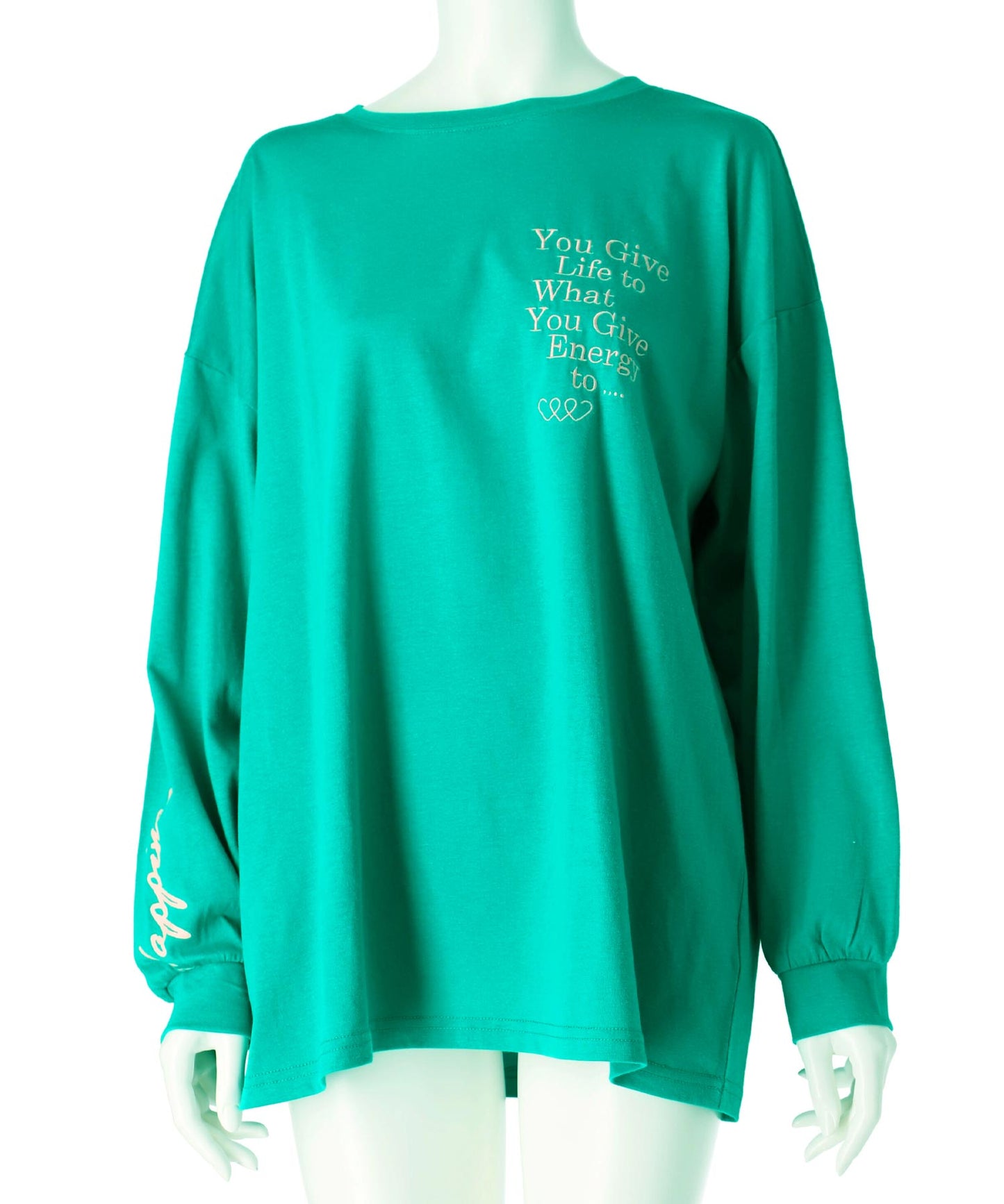 カラーメッセージ 刺繍 袖プリント ビッグ ロングスリーブTシャツ 853-5950