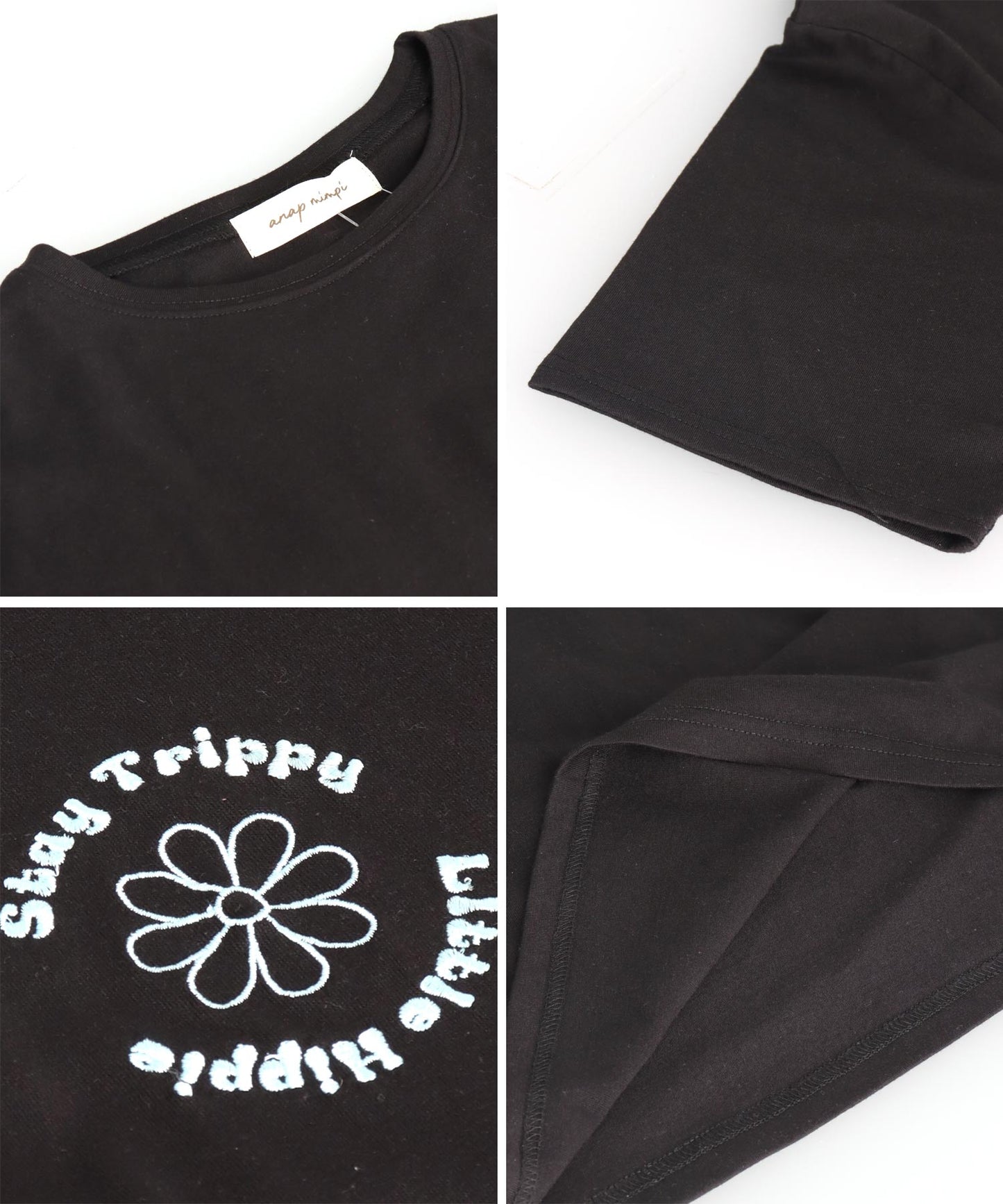 ヒッピー メッセージロゴ プリント × フラワー 刺繍 Tシャツ 853-5953