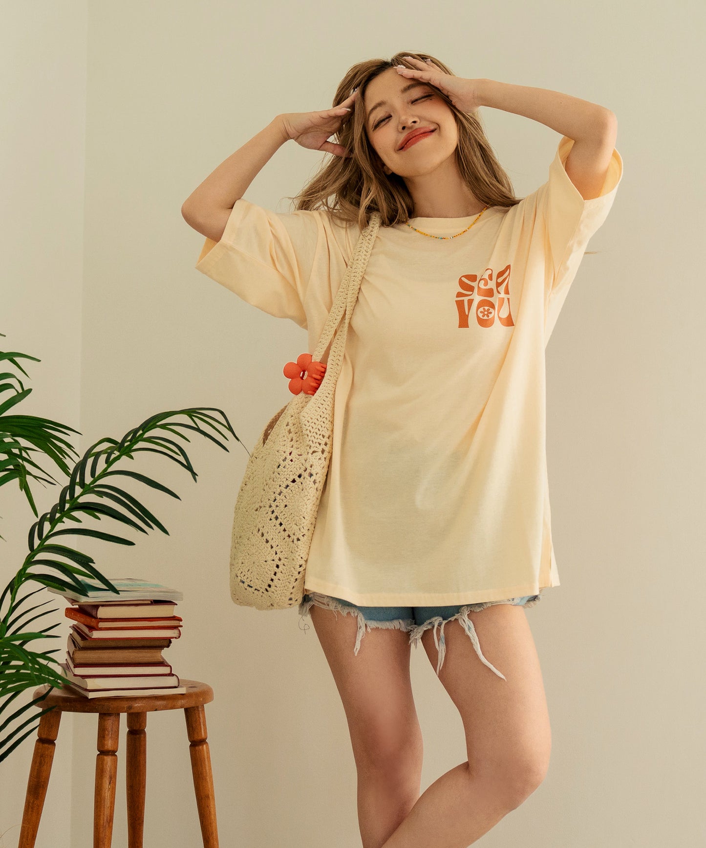 ヴィンテージ風 フラワー プリント ビッグ Tシャツ 853-5954